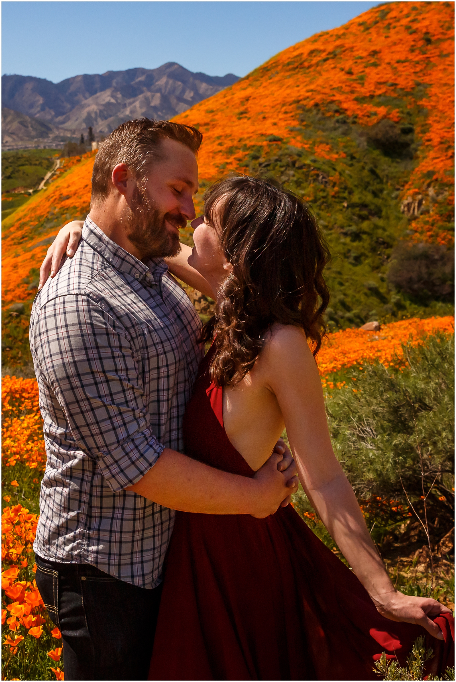 Engaged couple in Lake Elsinore during the super bloom