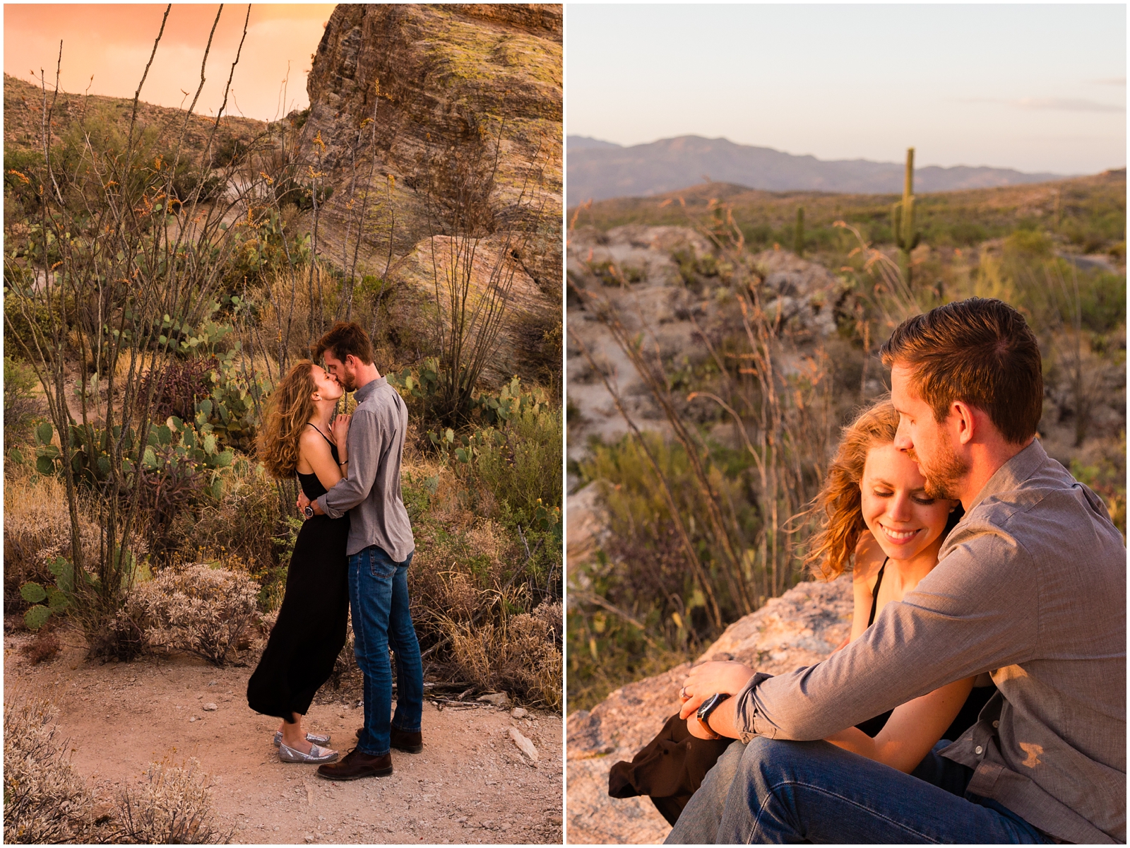 This couple met and fell in love in Tucson, AZ. To celebrate they had me take some photos of them in one of their favorite places in town, Saguaro National Park. | Clarissa Wylde Photography