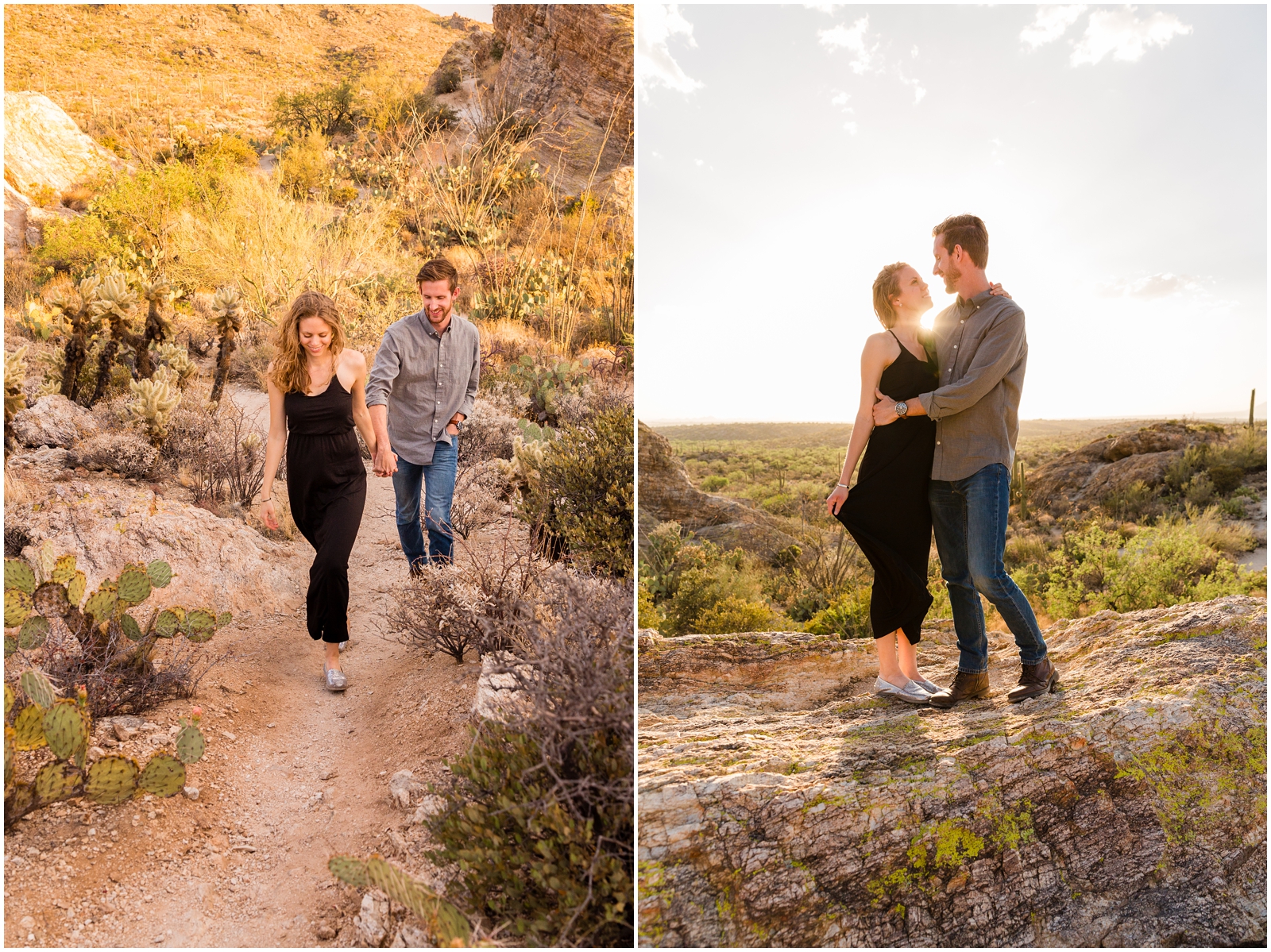 Hiking during your Arizona adventure session is so much fun! This couple even hiked on trails lined with cacti to explore the area! | Clarissa Wylde Photography