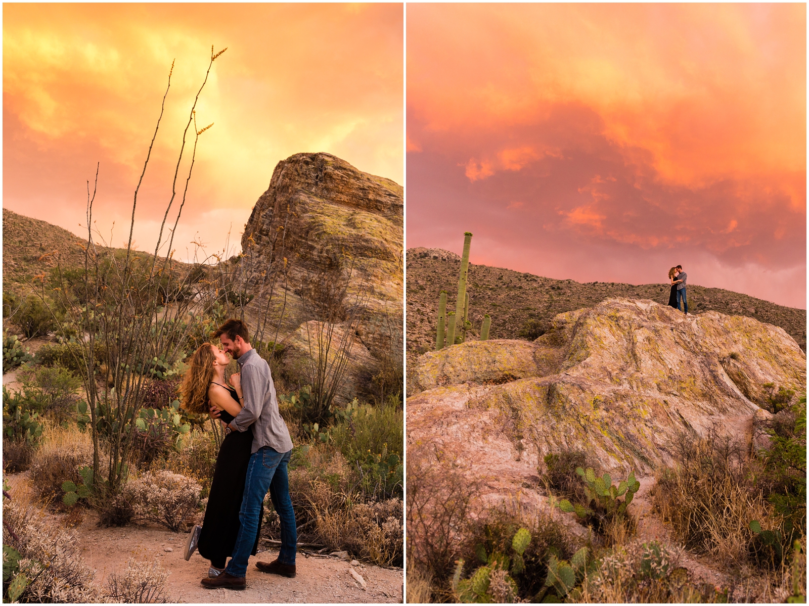Epic sunset and snuggles for this couple during their Arizona adventure session with Clarissa Wylde Photography! 