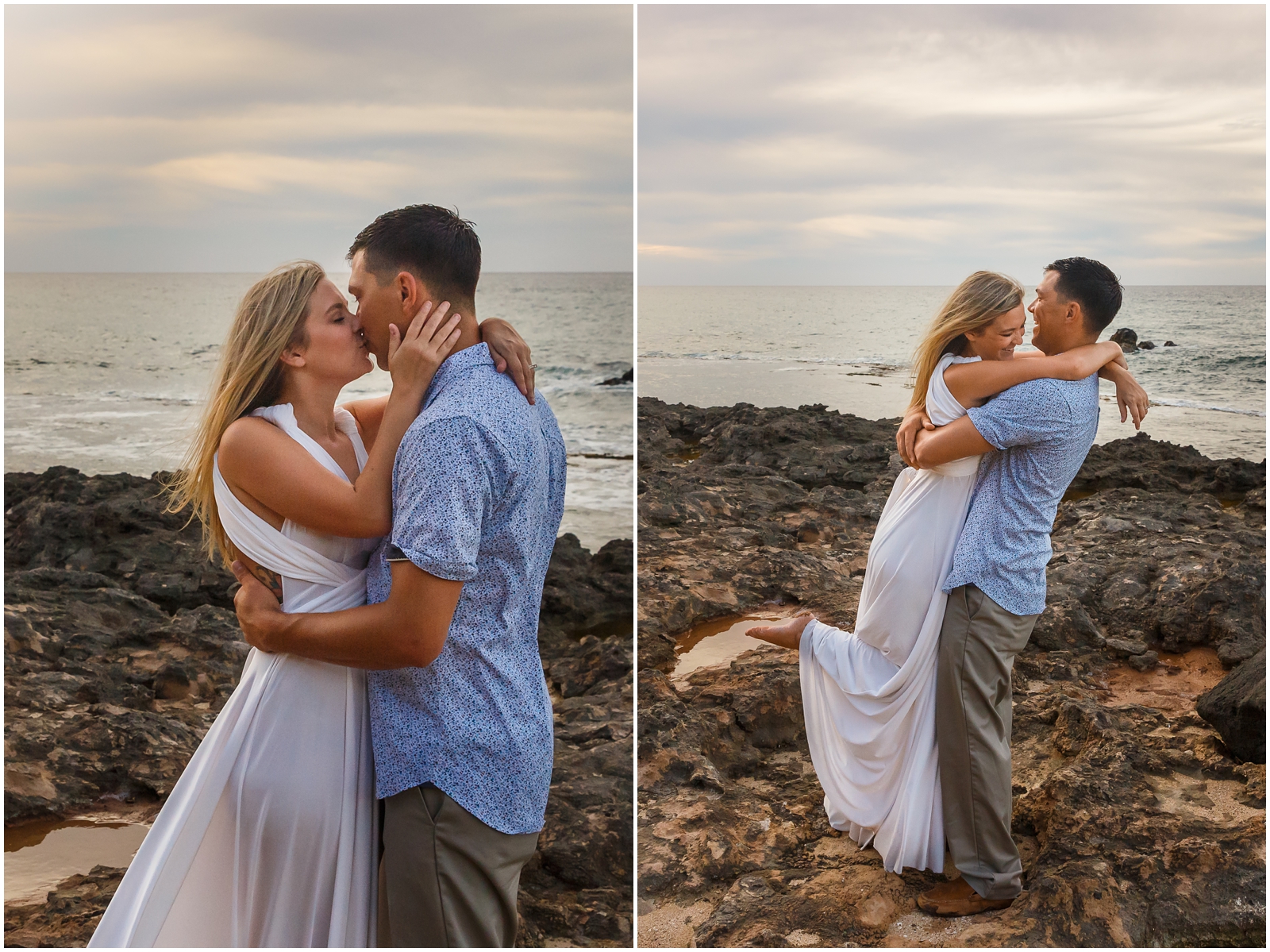 This couple eloped at sunset on Oahu, Hawaii.