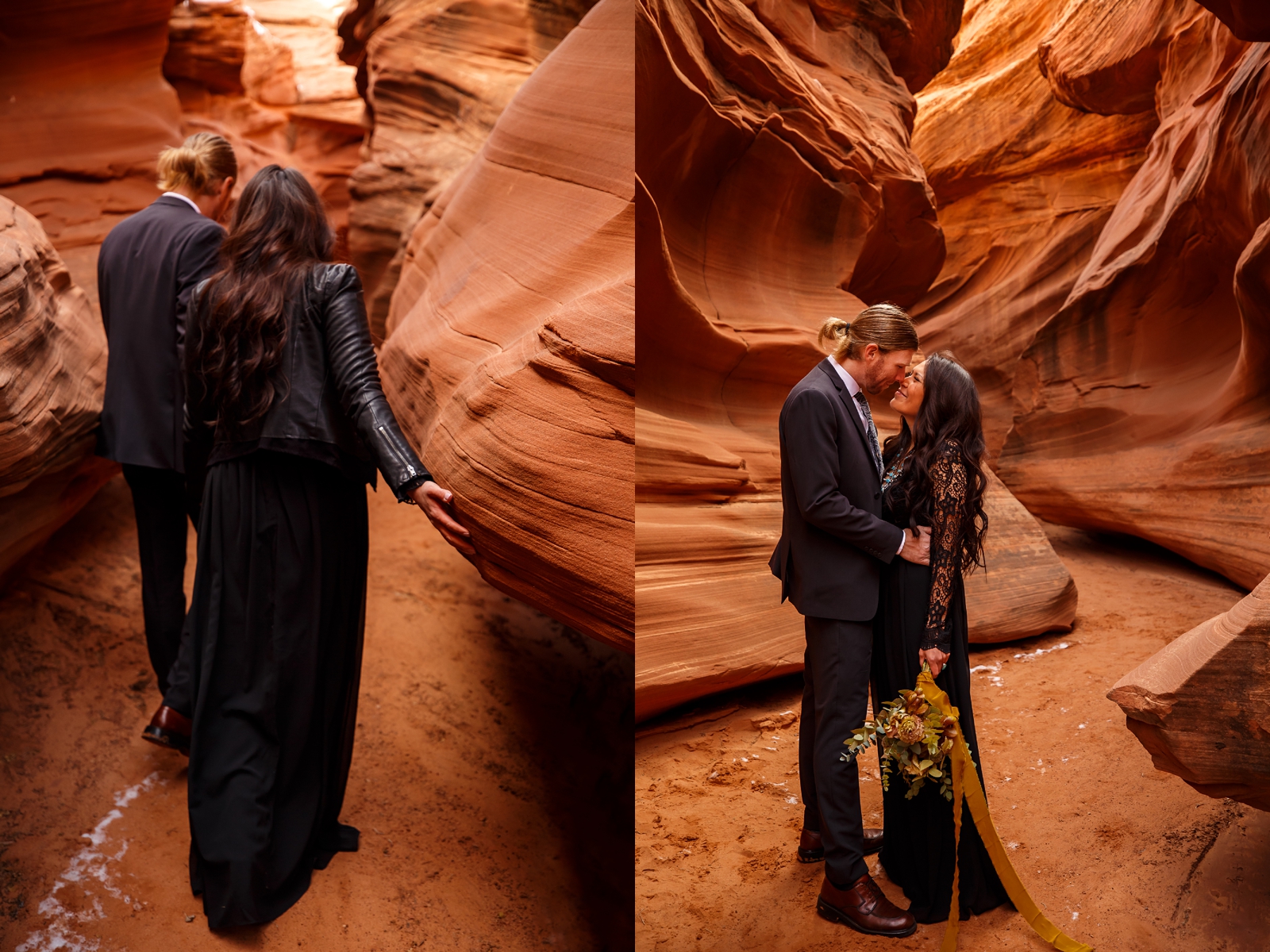Couple celebrating their anniversary in a slot canyon.