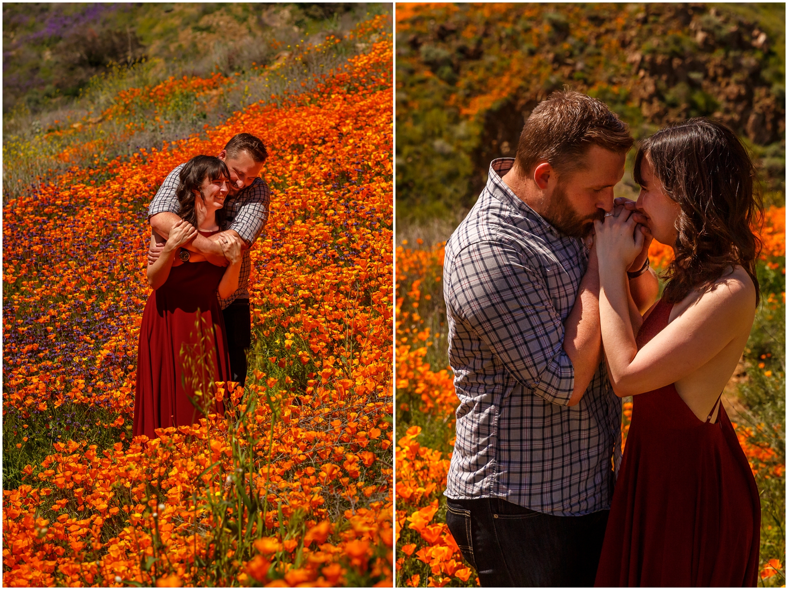 Engagement session in CA Super Bloom wildflower field.