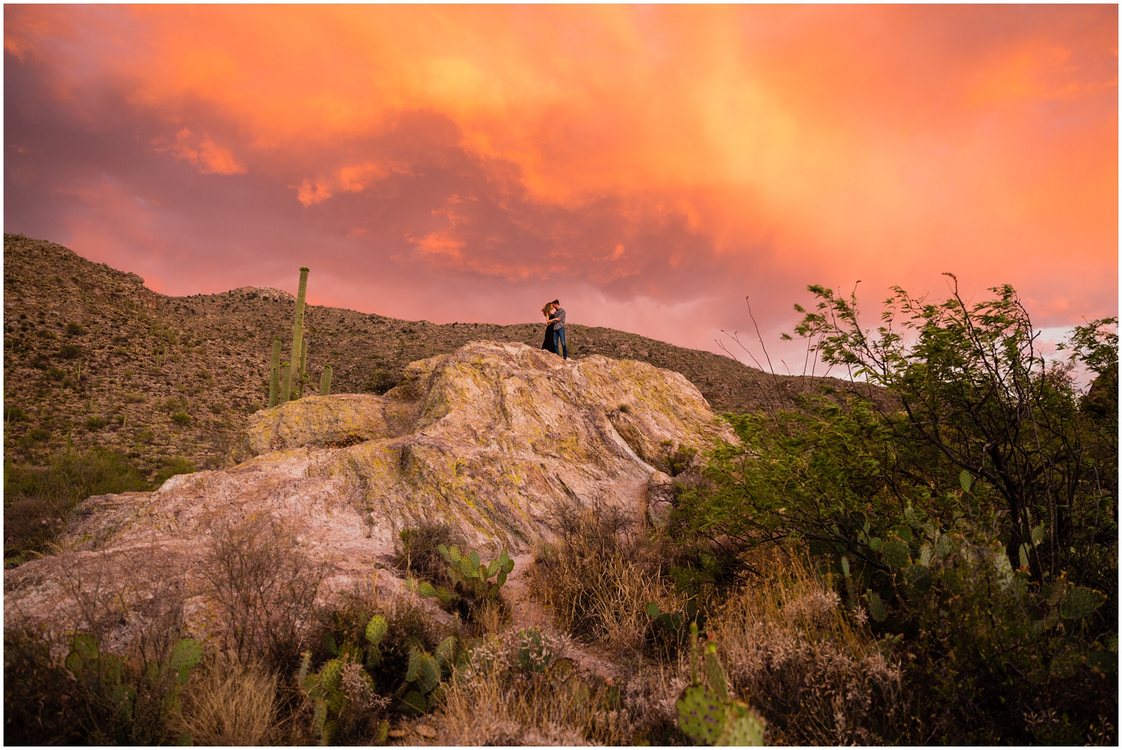 This couple took photos in Saguaro National Park during an epic sunset to celebrate their first few years of marriage. 