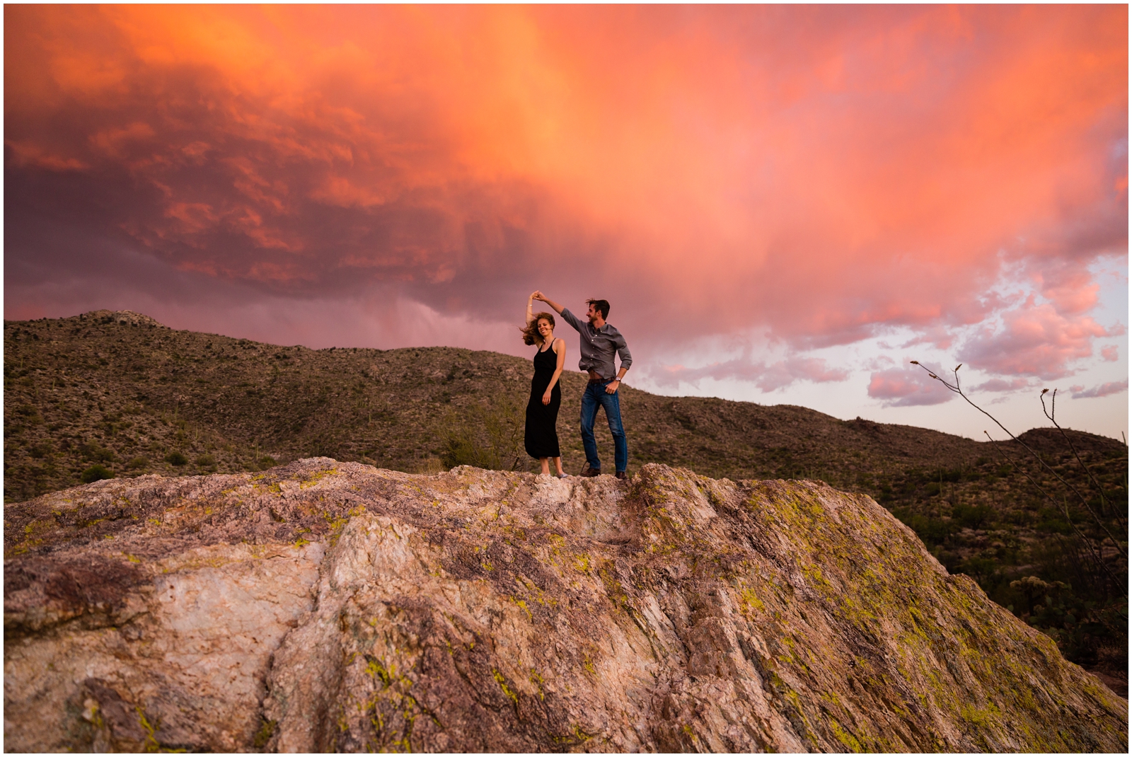 Couple dancing in the sunset of Saguaro National Park | Clarissa Wylde Photography