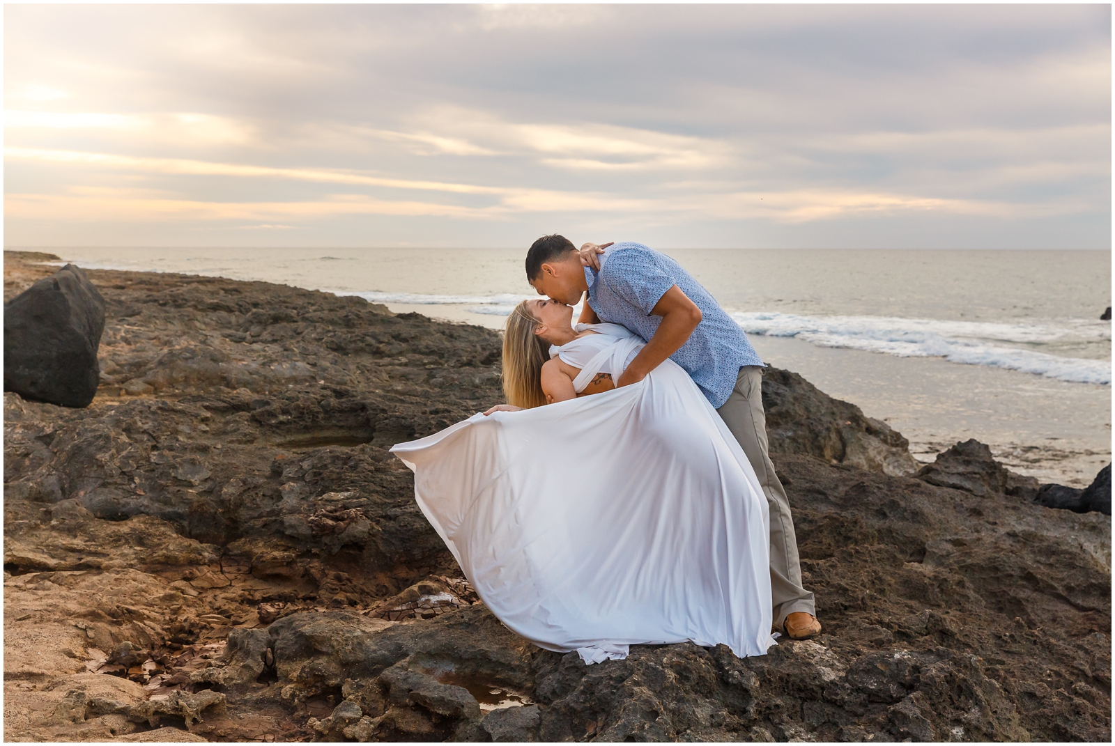 Sunset during this couple's Oahu simple wedding.