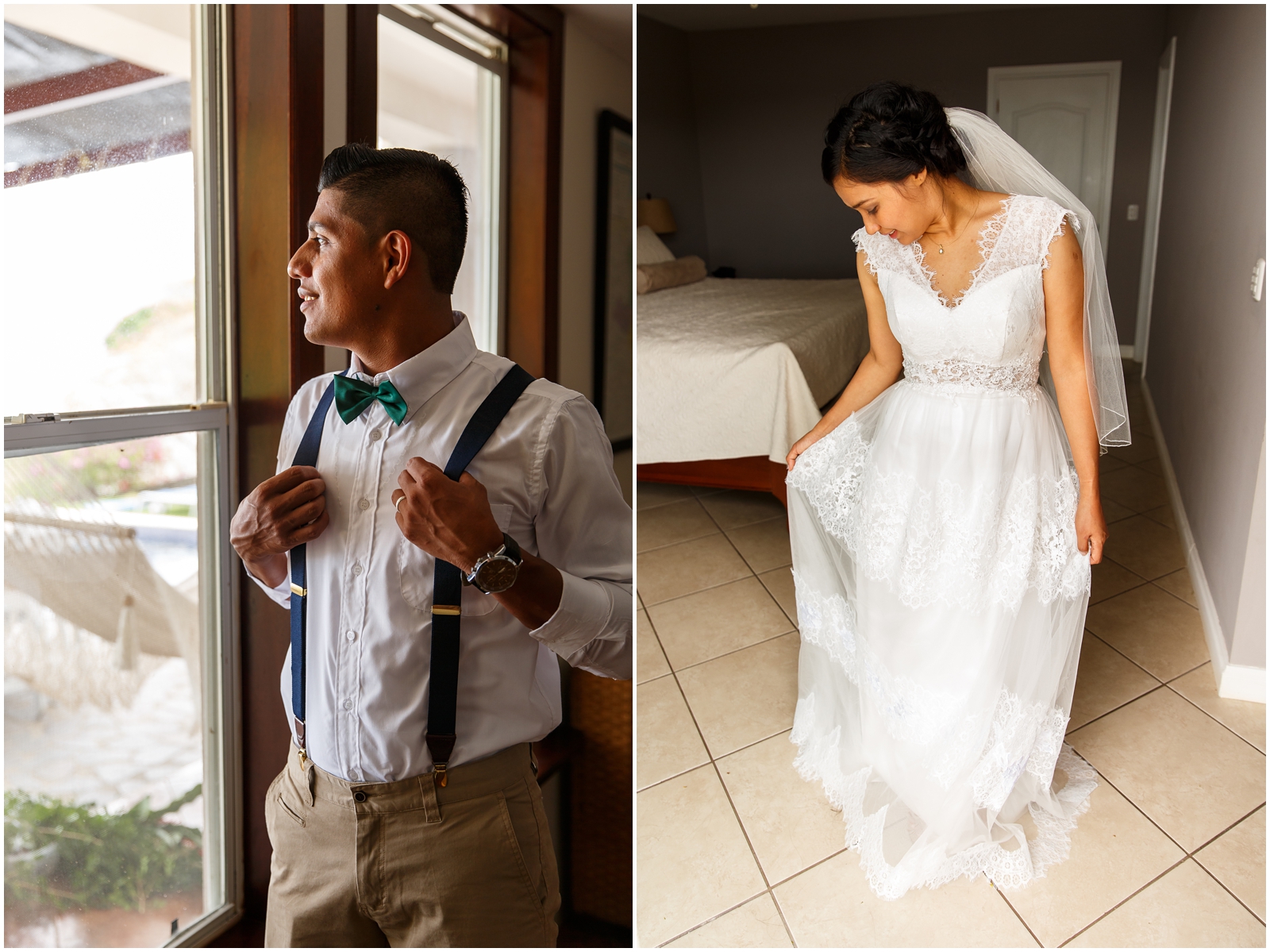 This couple getting ready for their small Nicaraguan destination wedding.