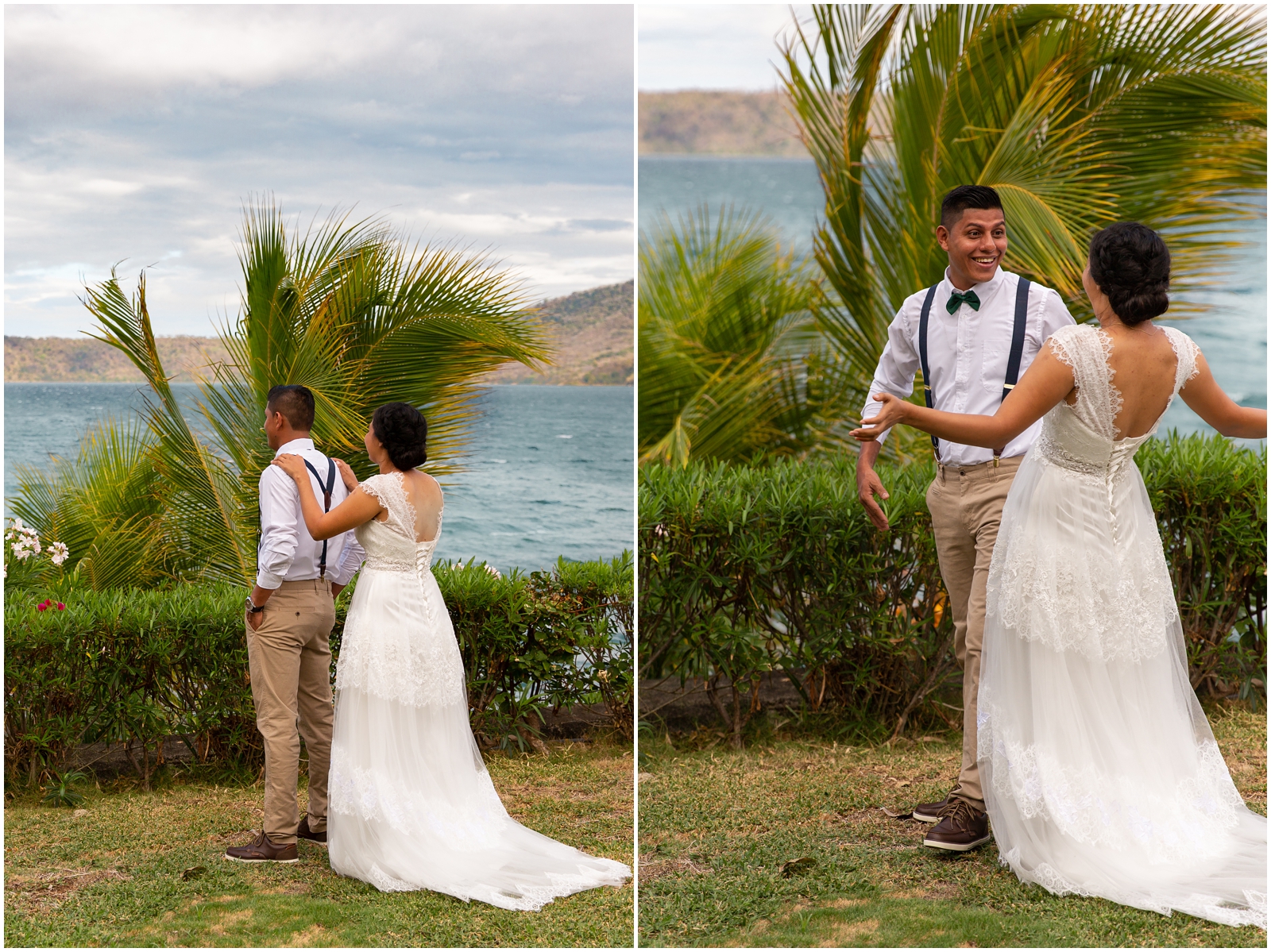 This couple's first look before their Nicaragua adventure wedding.