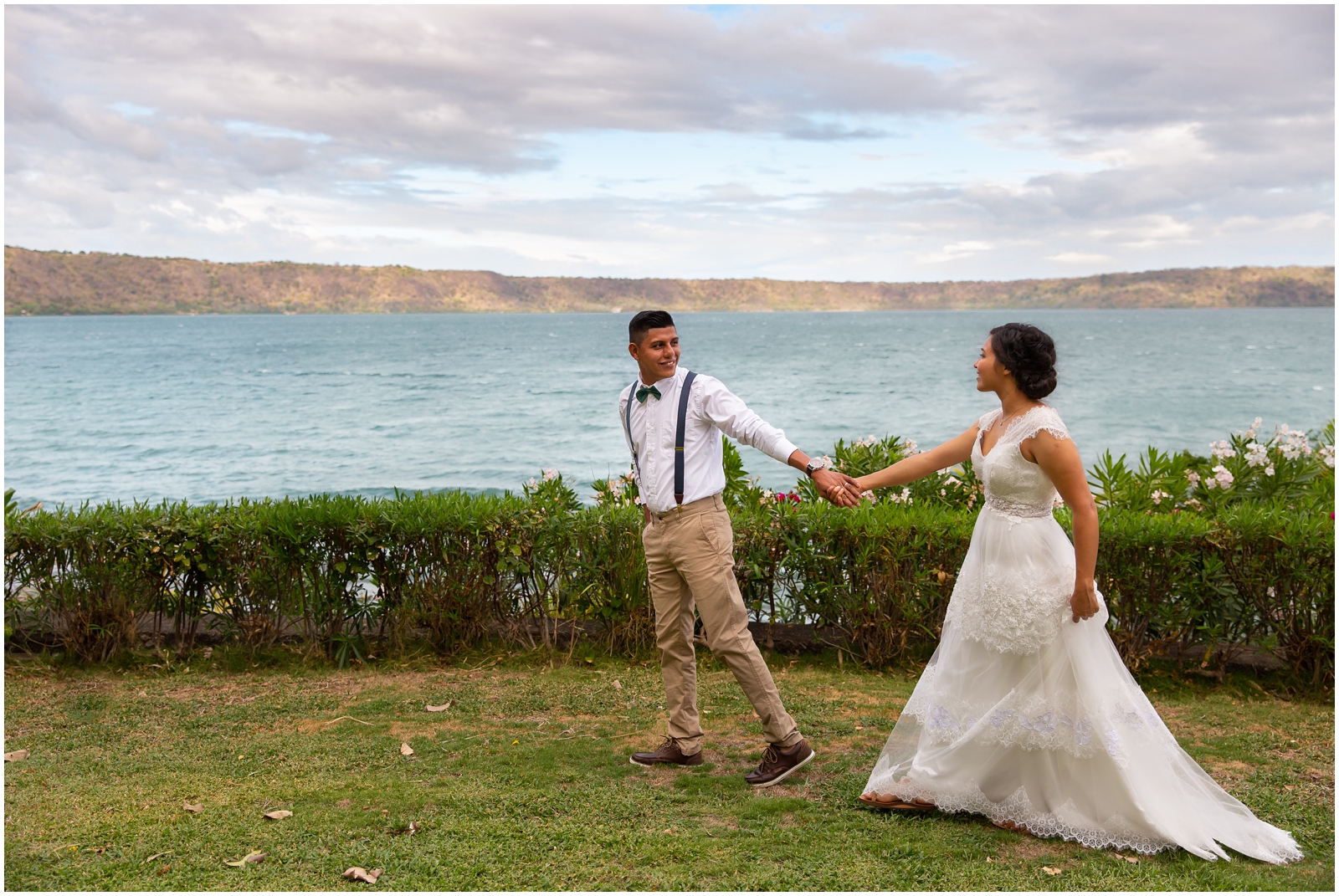This couple got married at an airbnb overlooking a lagoon in Nicaragua.