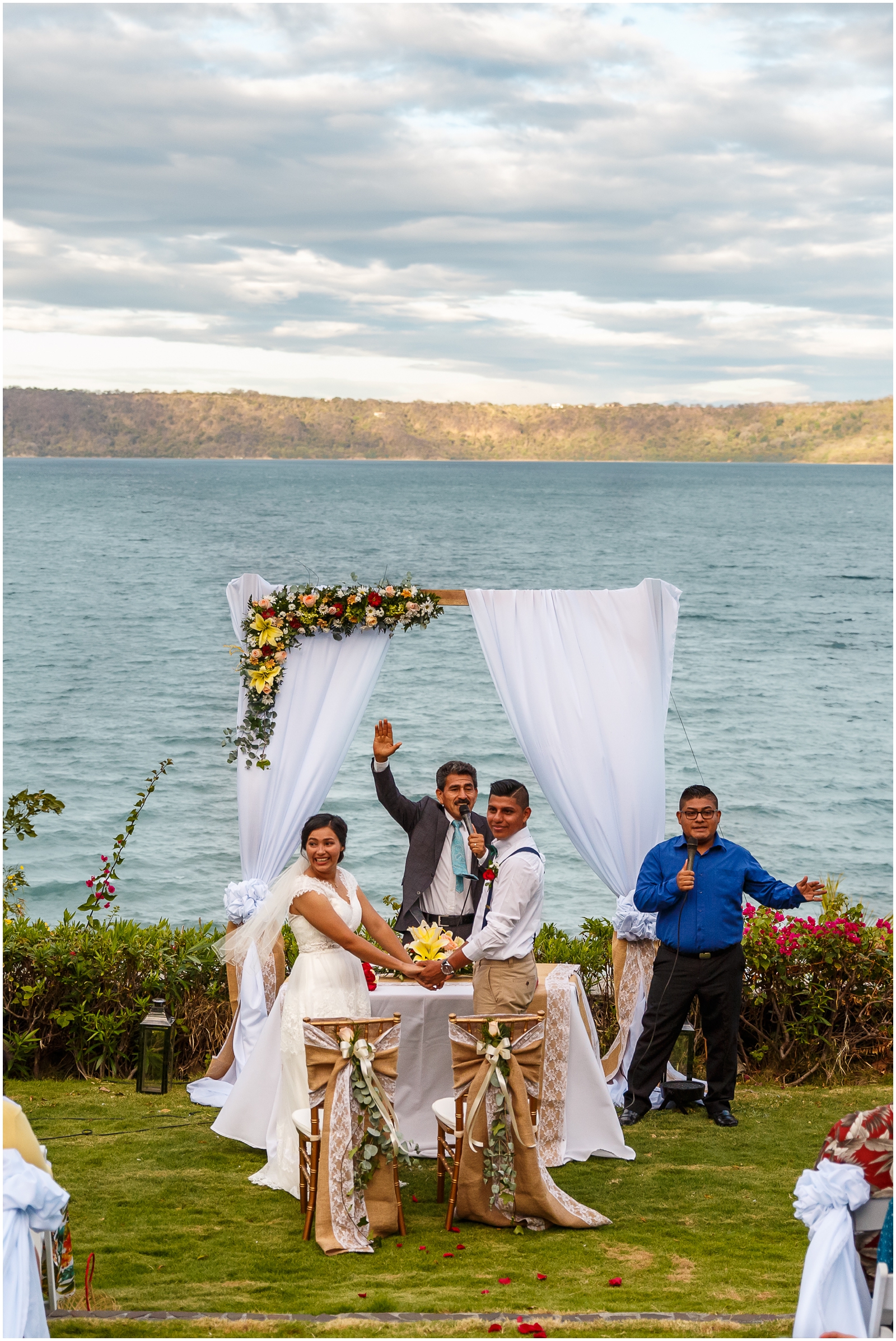 This couple got married in front of a Nicaraguan lake.