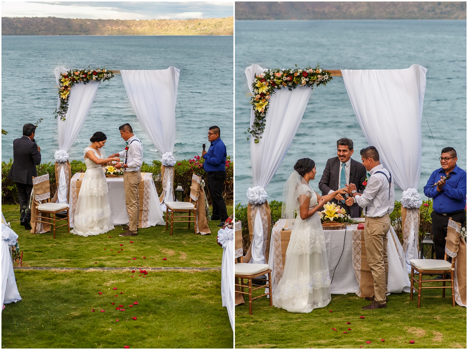 Intimate wedding ceremony on a lake in Nicaragua.