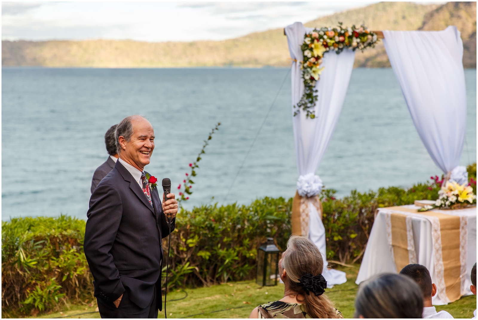 A speaker says a few words at a small Nicaraguan destination wedding.