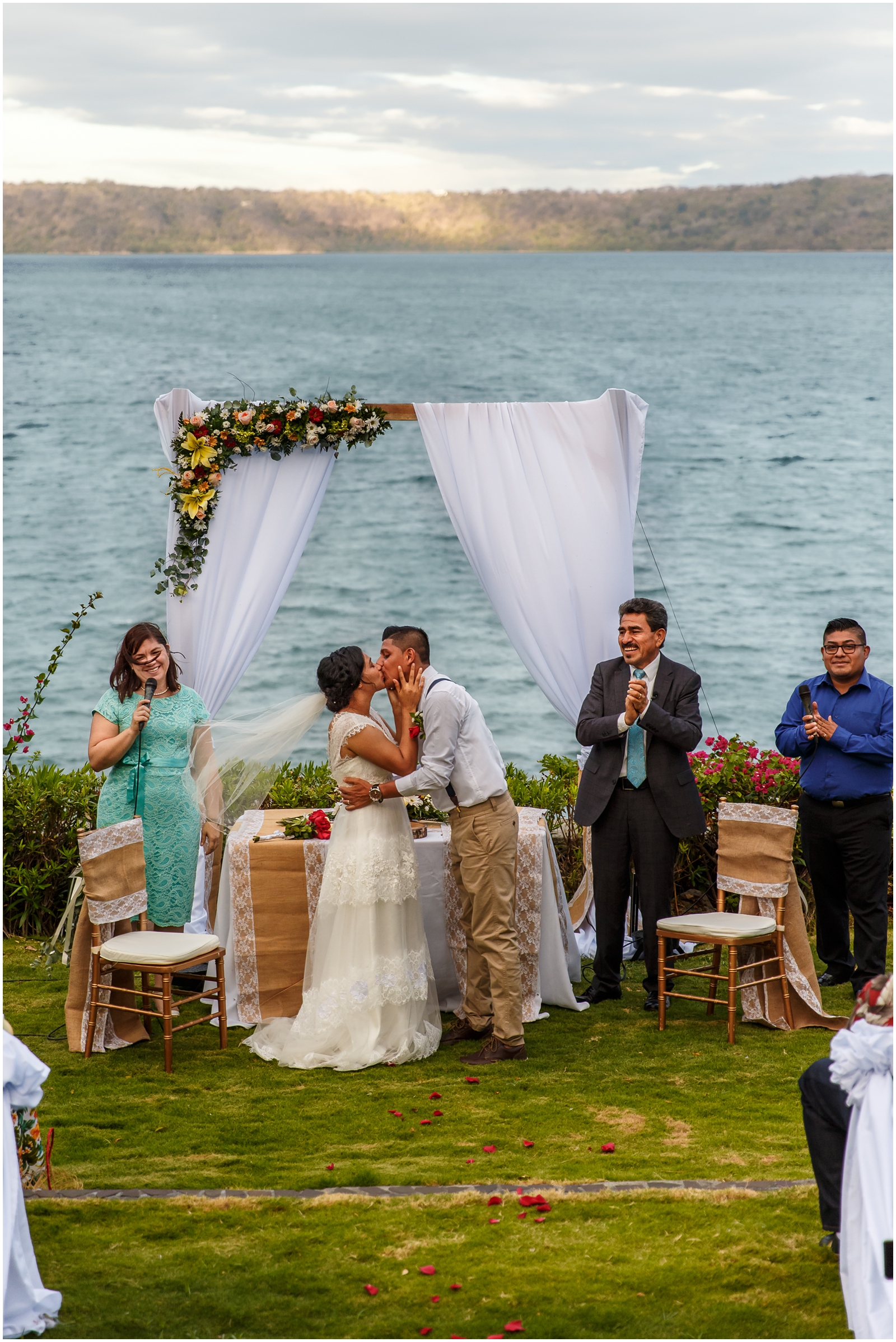 First kiss at an epic Nicaraguan intimate wedding.