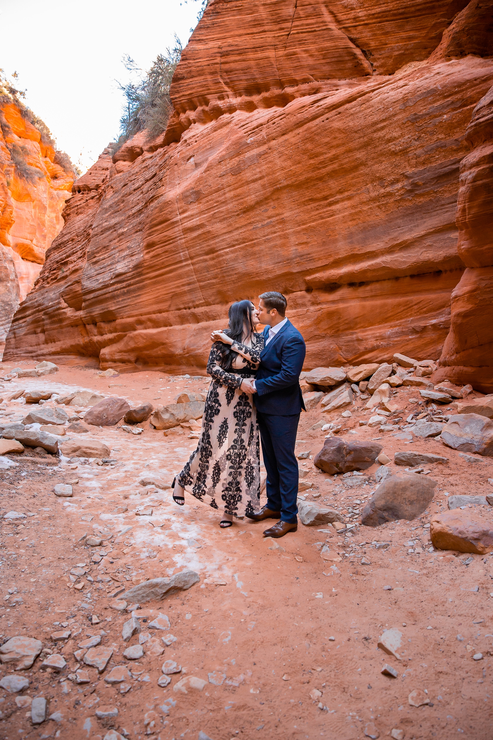 Quirky Utah slot canyon engagement session couple.