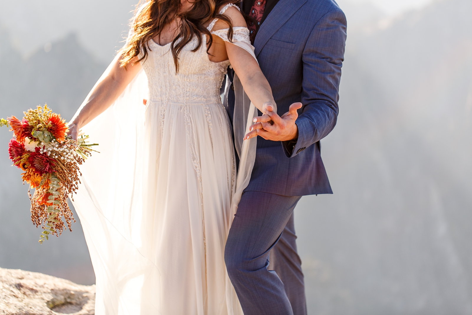 Intimate moments at this couple's golden hour Taft Point elopement.