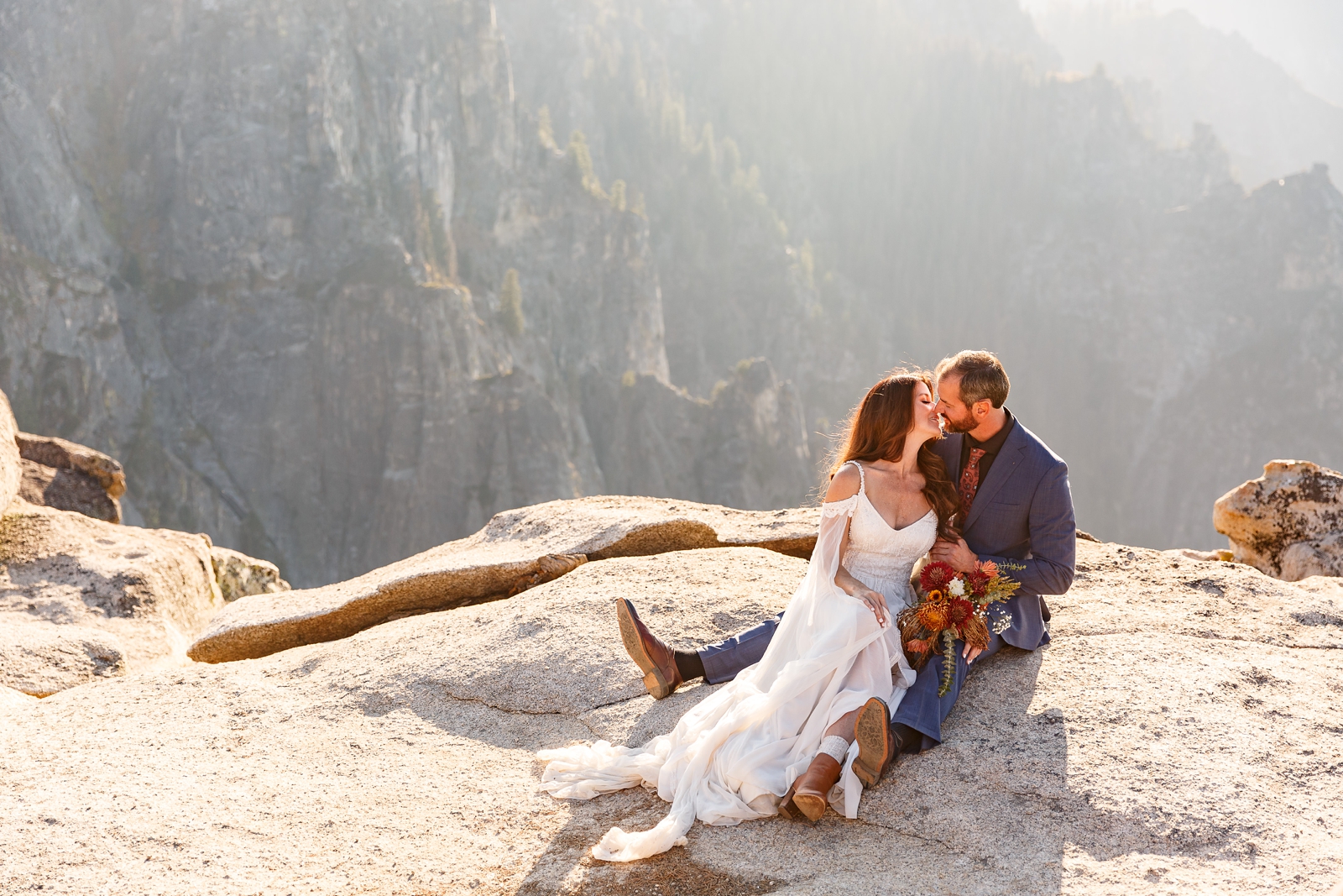 Golden hour kiss at this couple's Yosemite elopement.