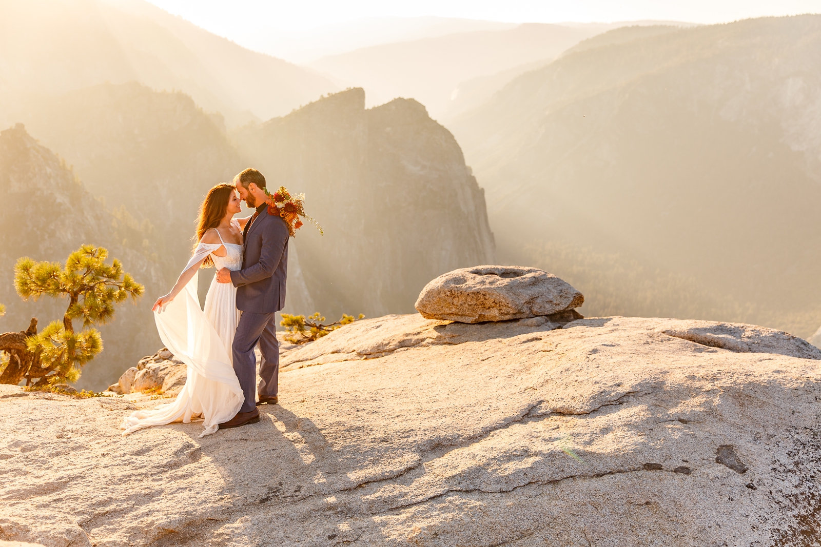 Intimate windy elopement at Taft Point Yosemite.