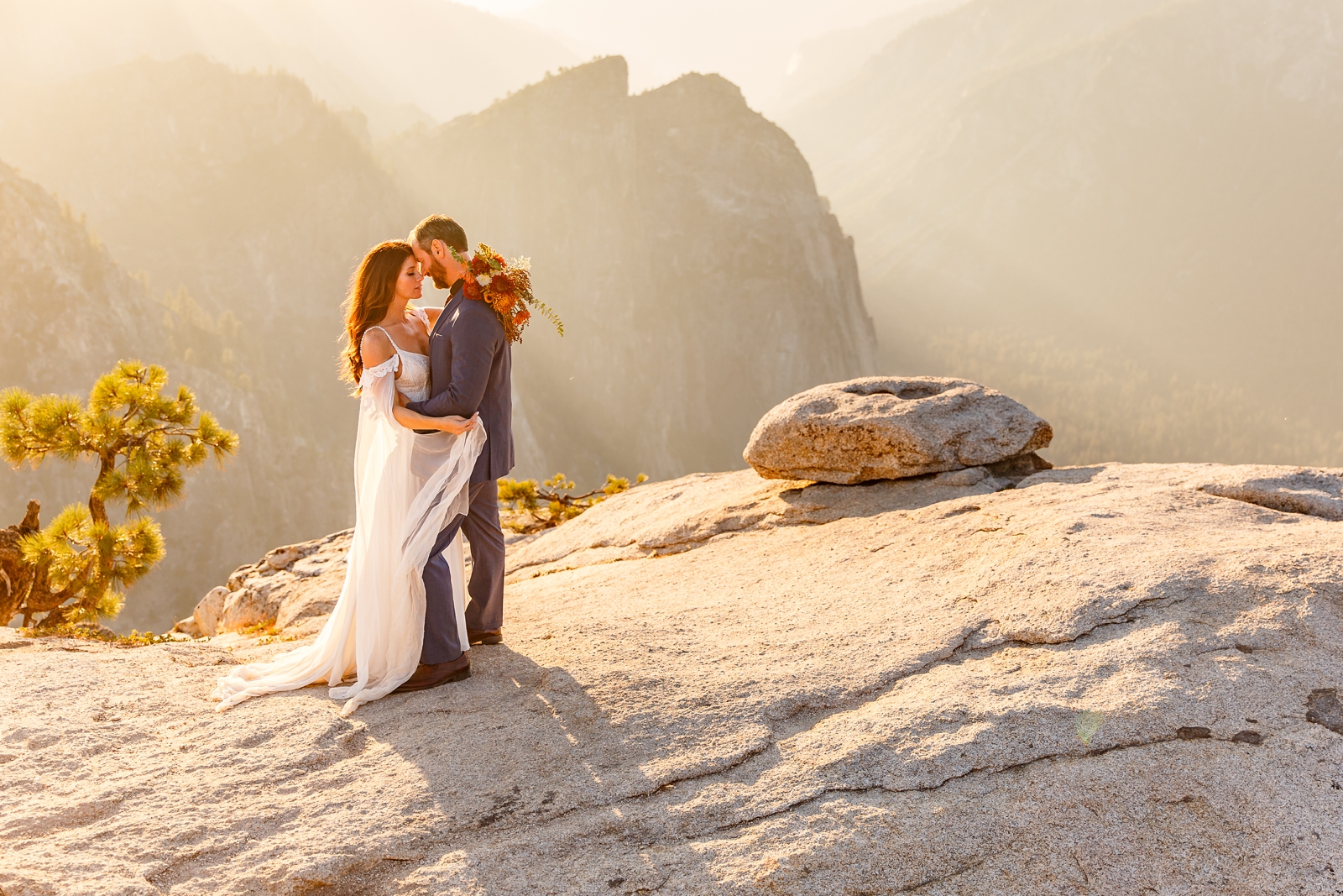 Intimate cuddles at this couple's golden hour Yosemite elopement.