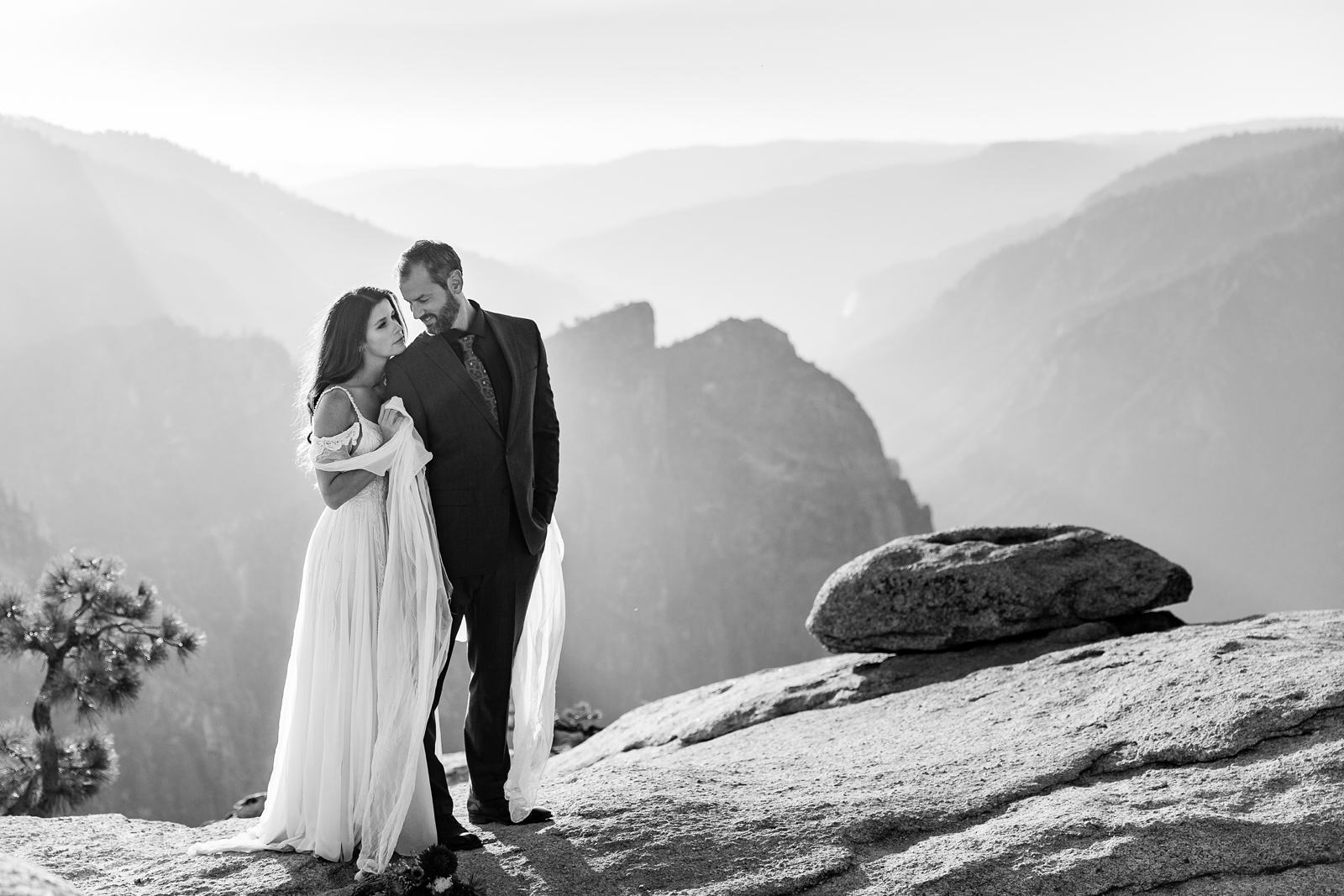 Dreamy intimate connection at this couple's sunset Taft Point elopement.