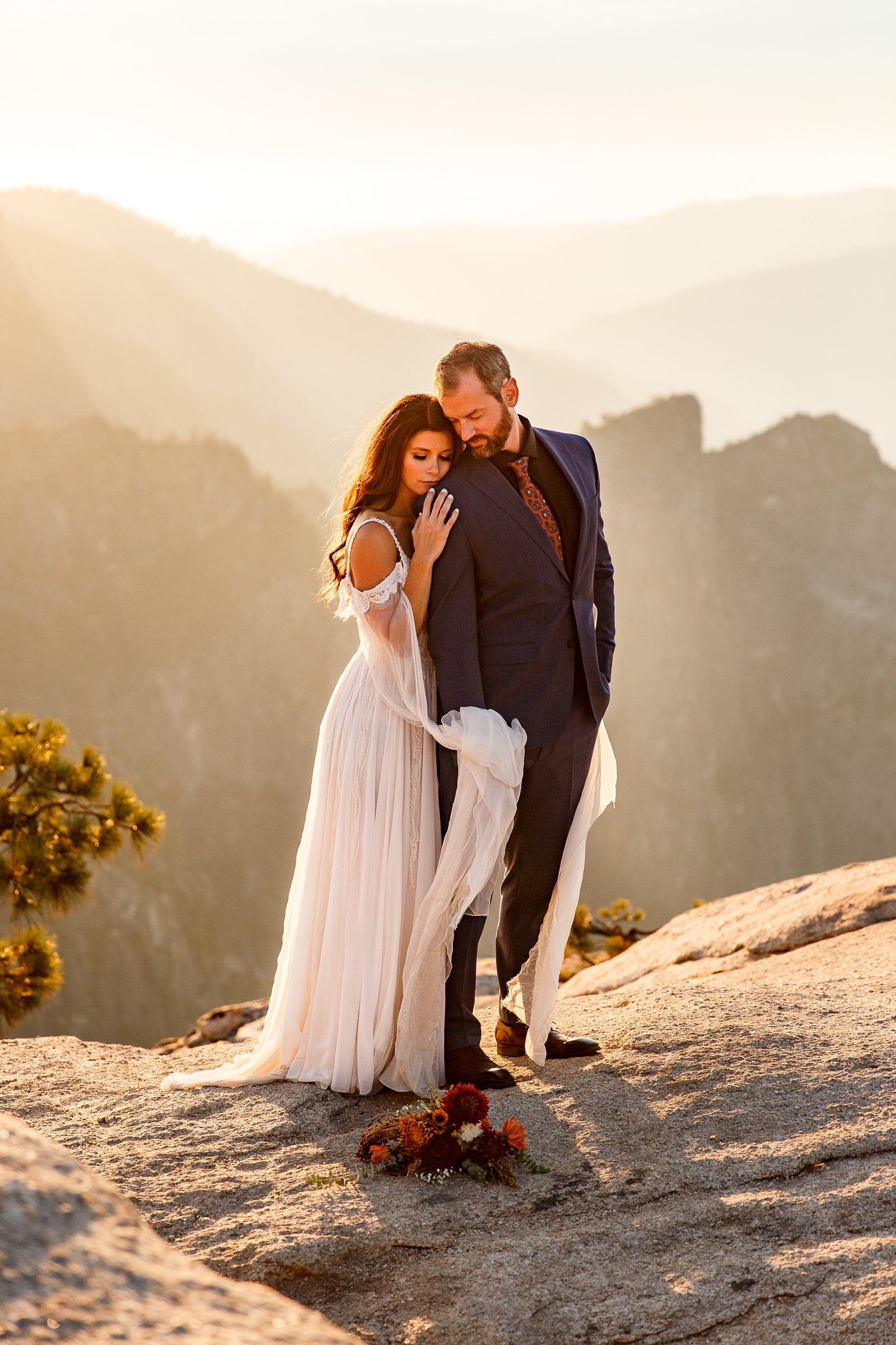 Romantic snuggles at this couple's Taft Point elopement.