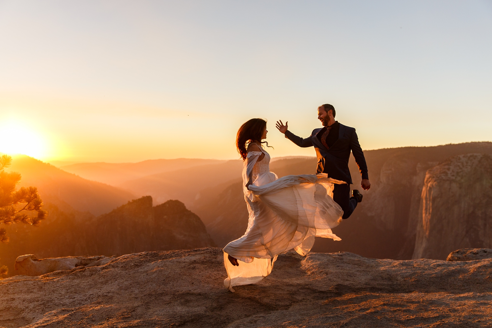 This couple jumped for joy after their Taft Point sunset elopement.
