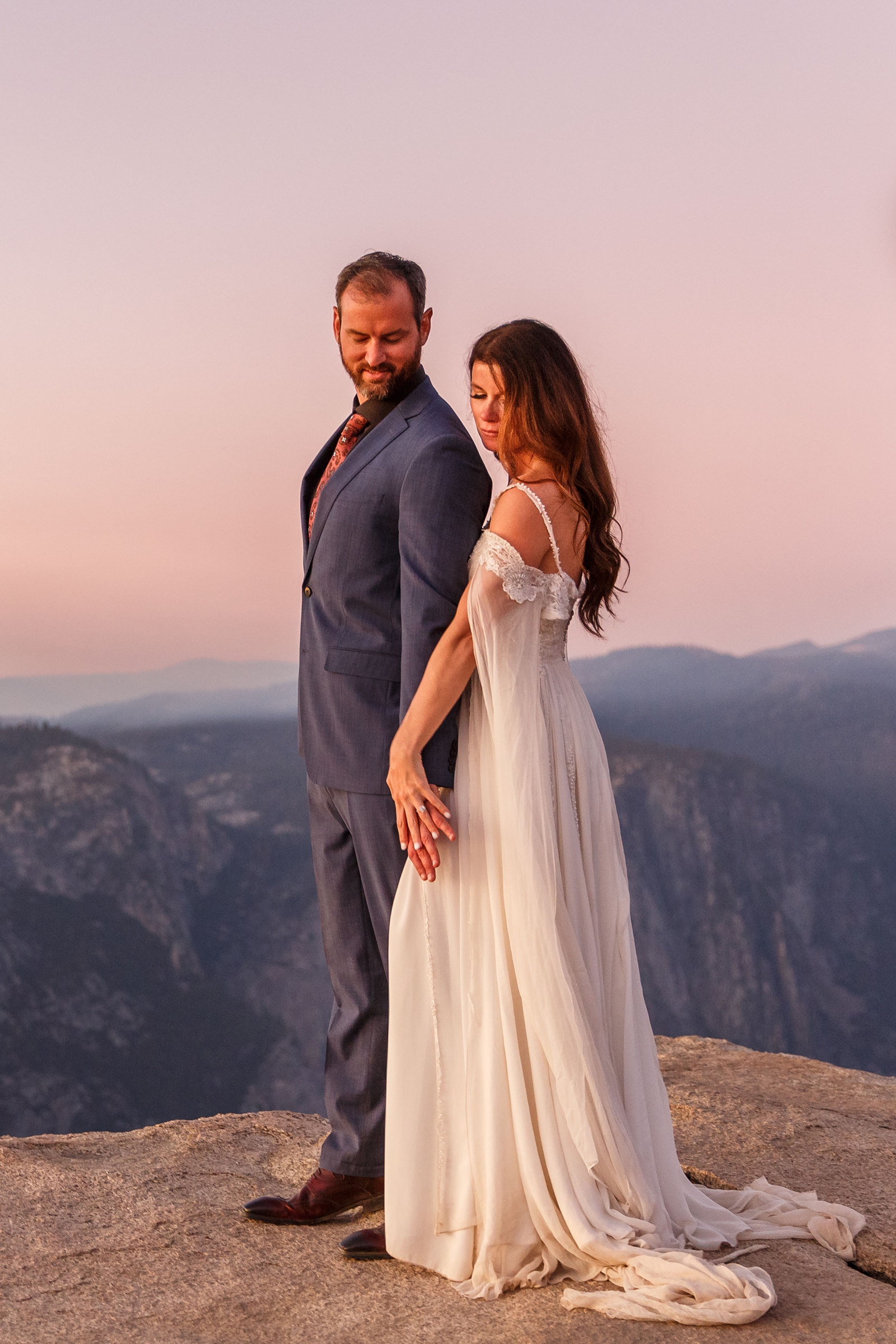This couple had a romantic elopement at sunset in Yosemite NP.