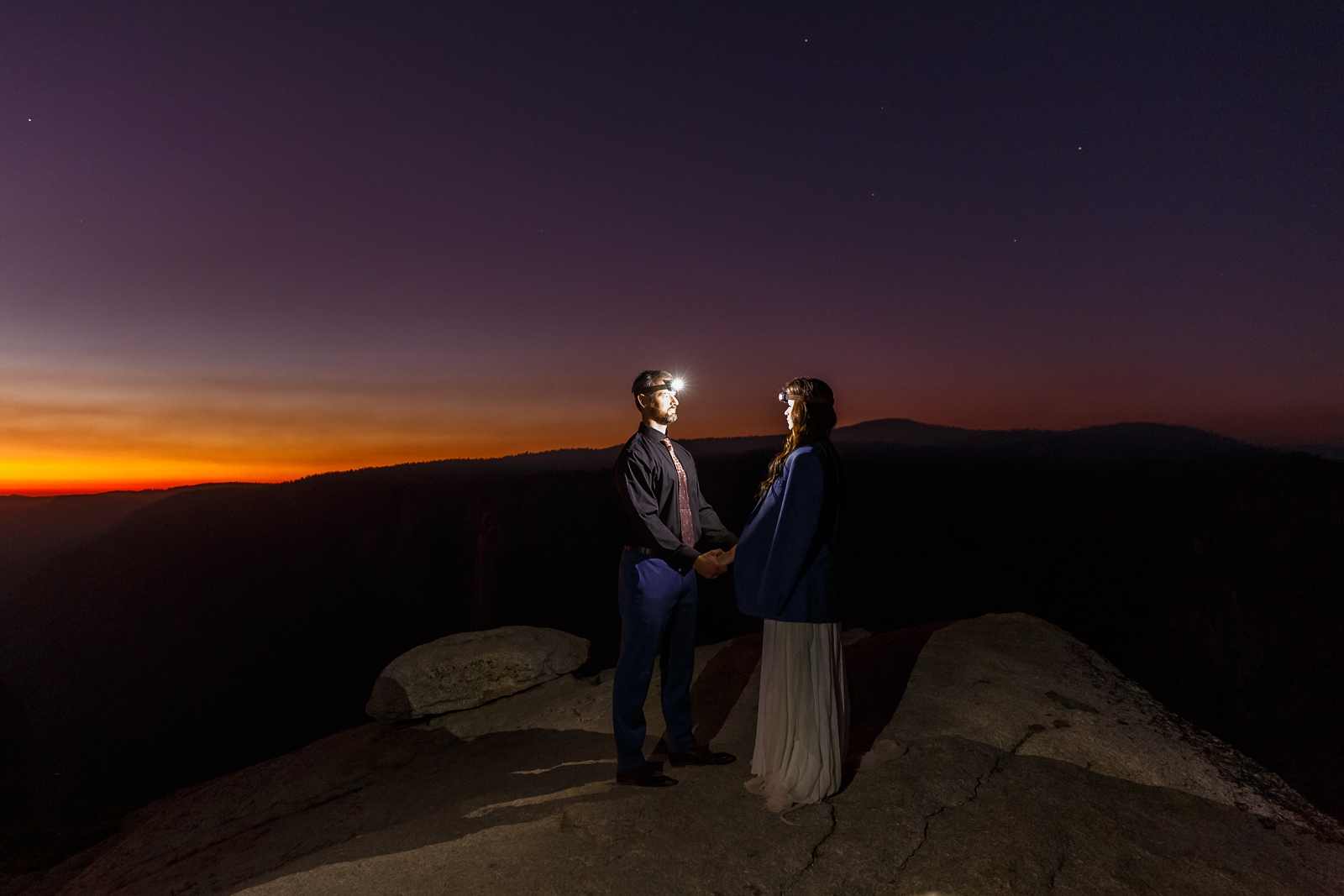 Eloping couple at twilight in Yosemite NP.