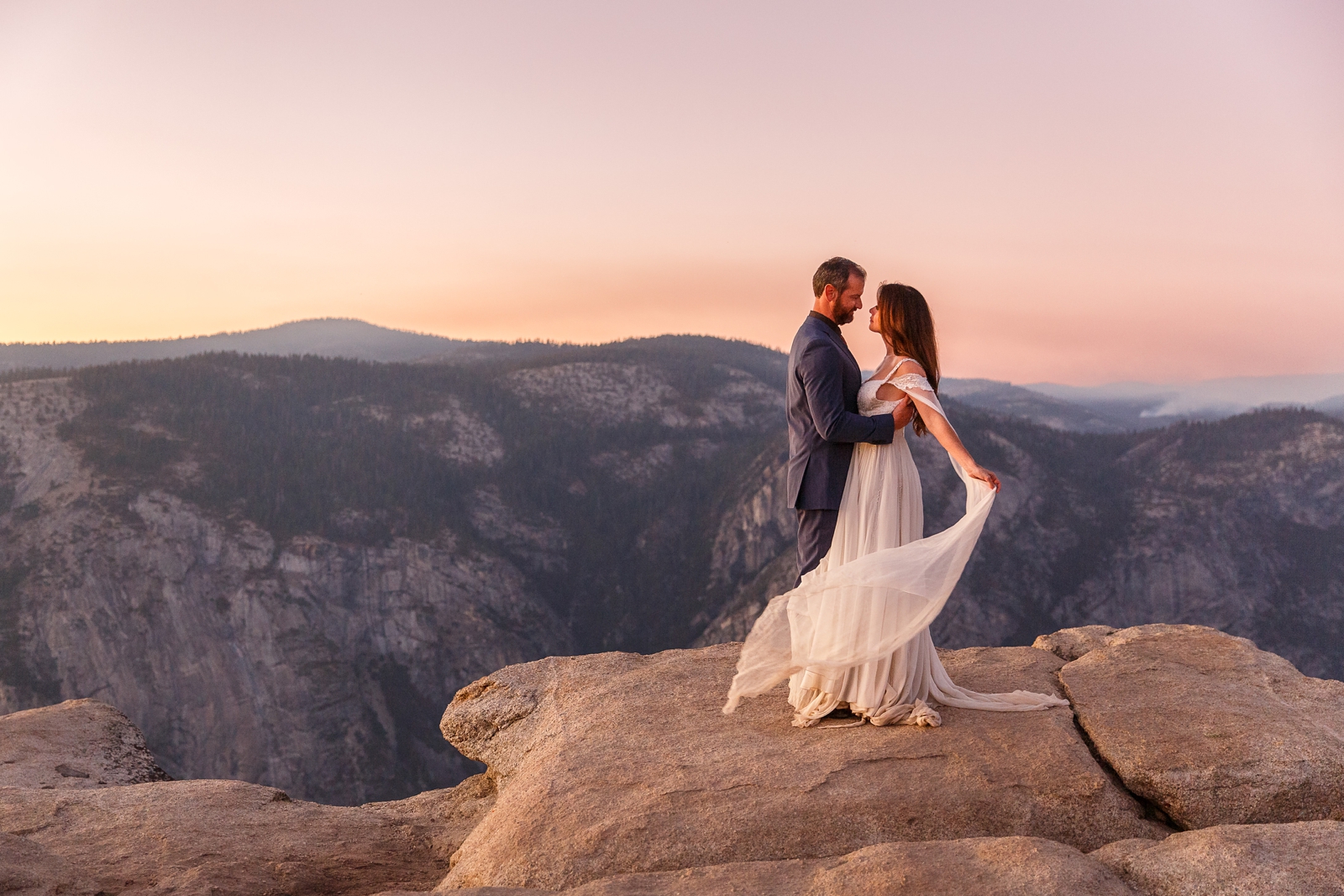 Dreamy magical elopement at sunset in Yosemite.