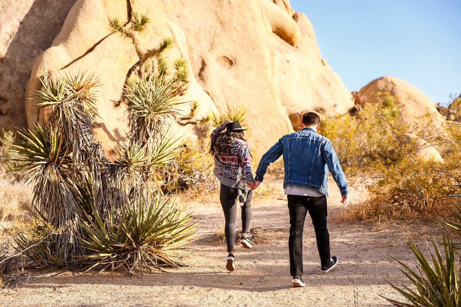 This couple skipped down the trail at their Joshua Tree engagement session.