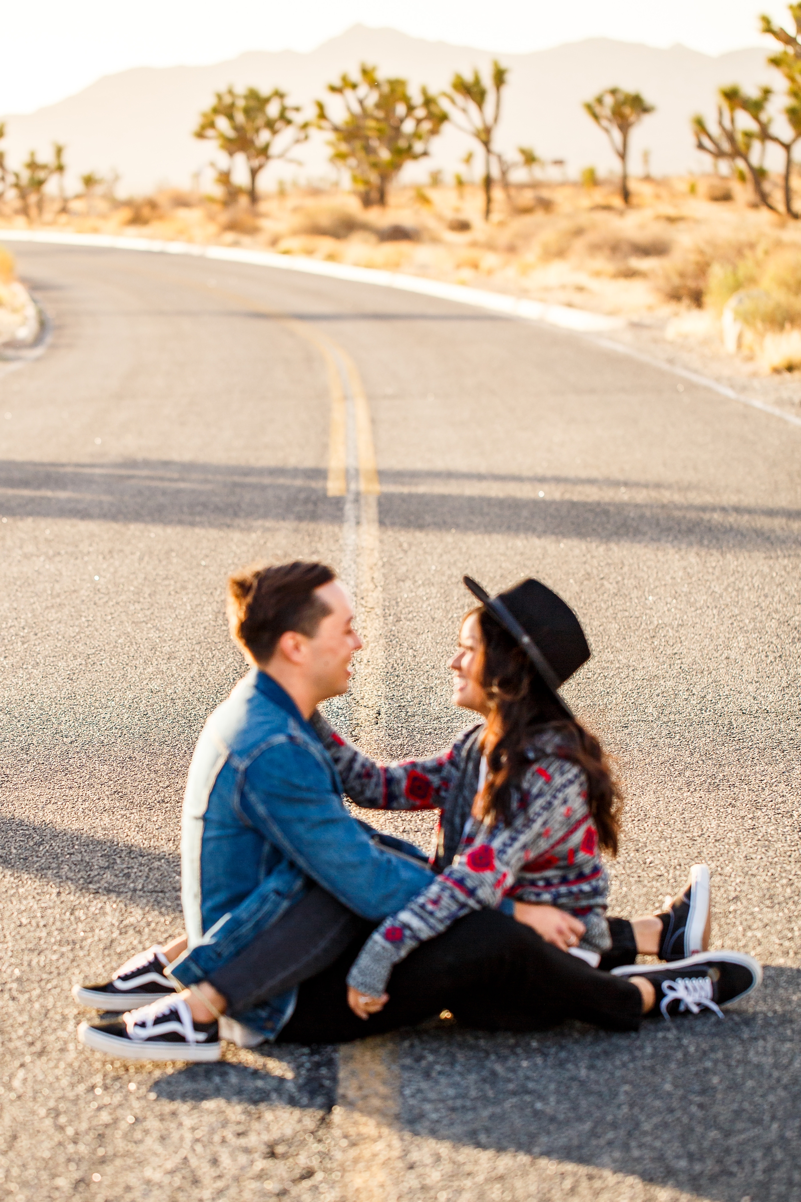 Out of focus artsy photo at this couple's Joshua Tree engagement session.