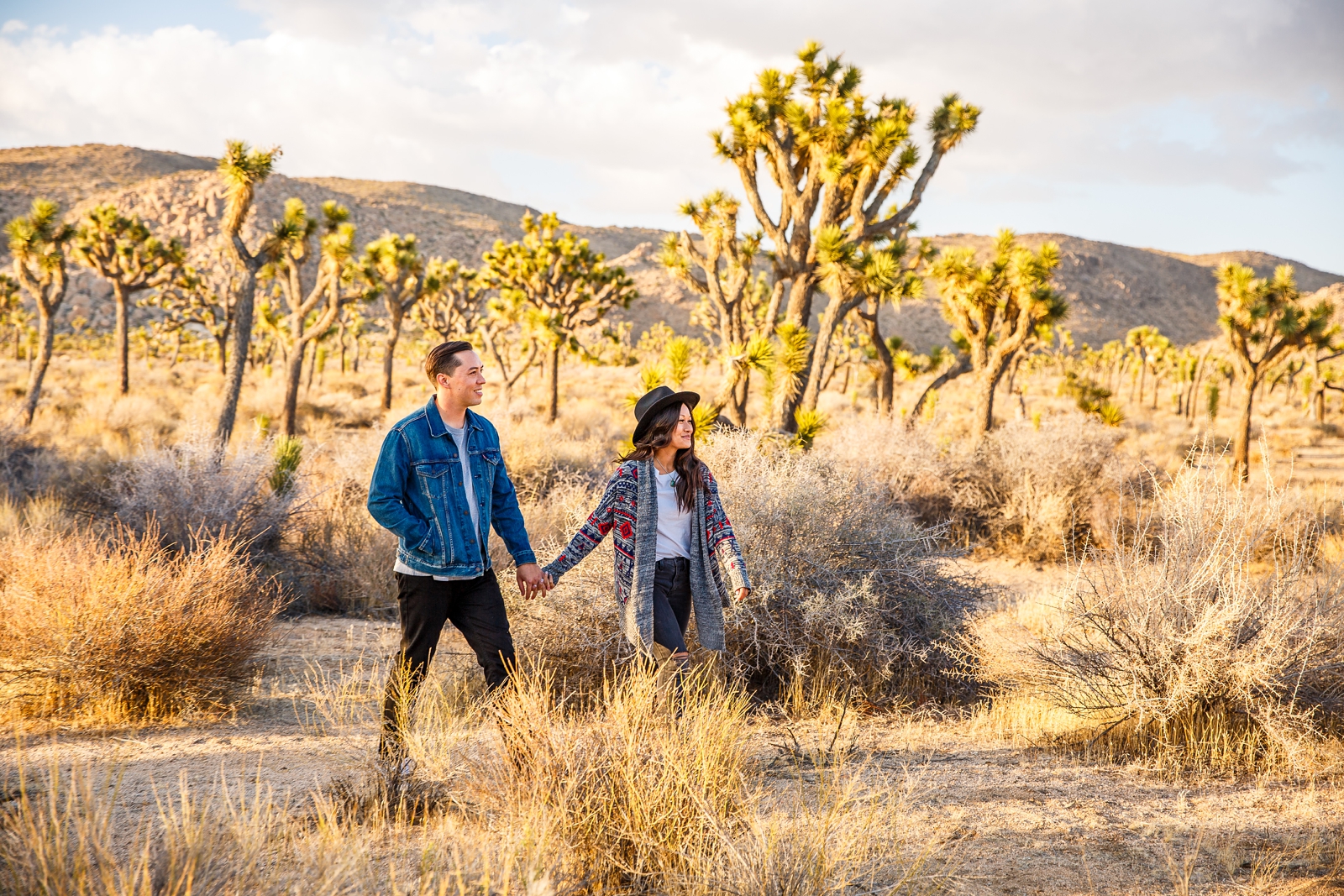This engaged couple hiked in Joshua Tree NP.