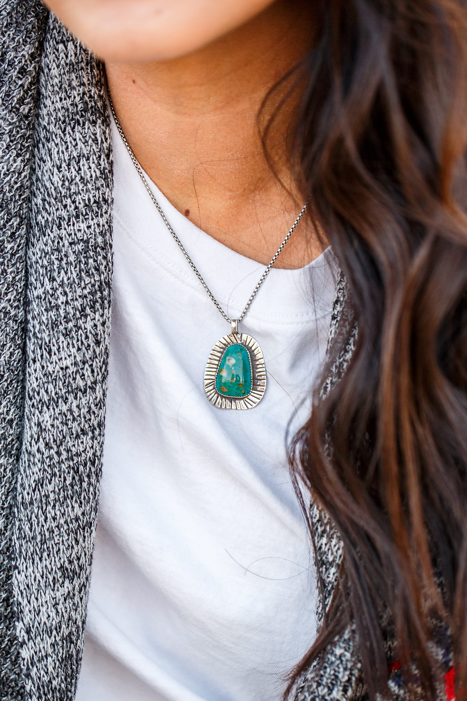 Handmade turquoise necklace at this couple's Joshua Tree engagement session.