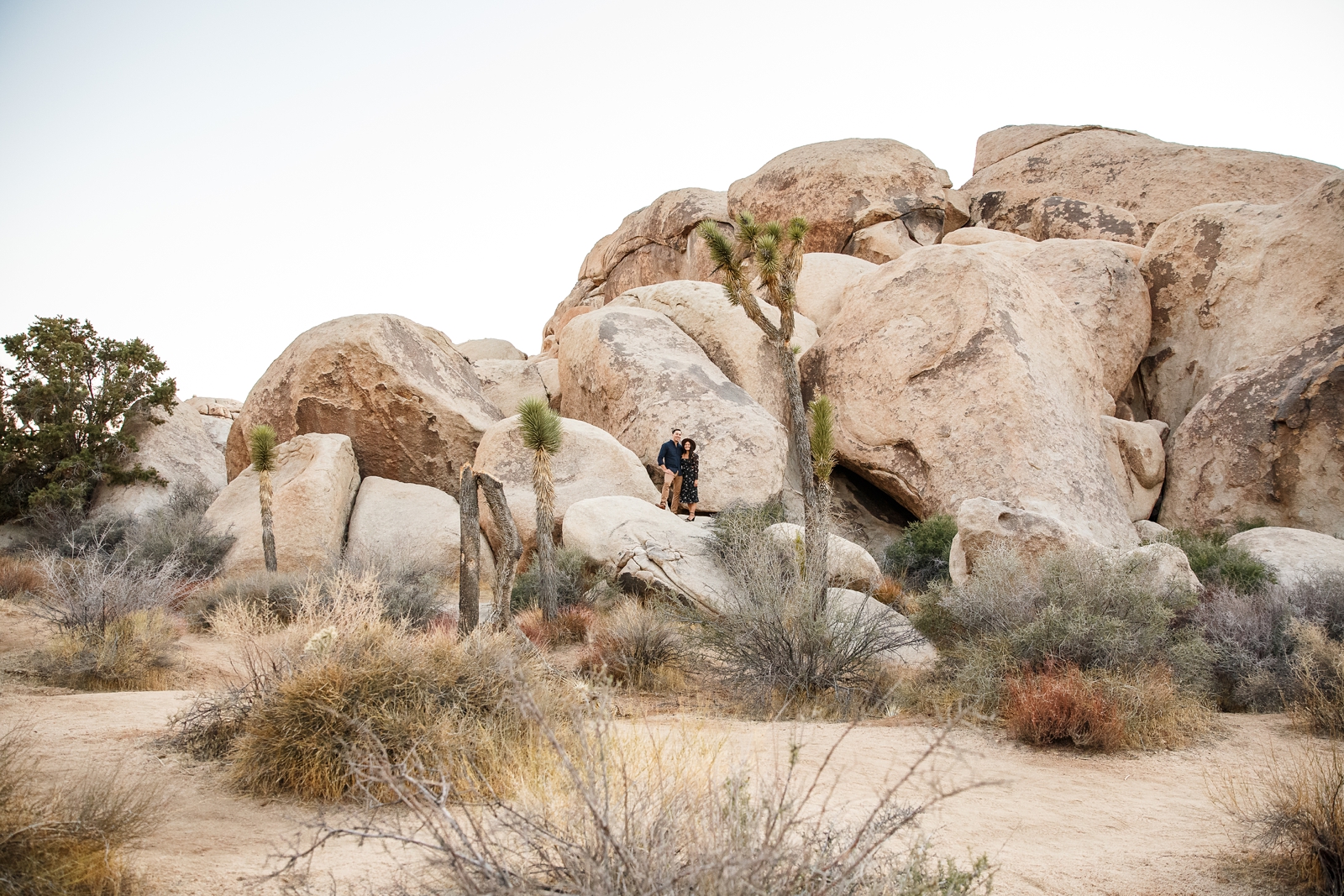 This engaged couple on the boulders in Joshua Tree NP.