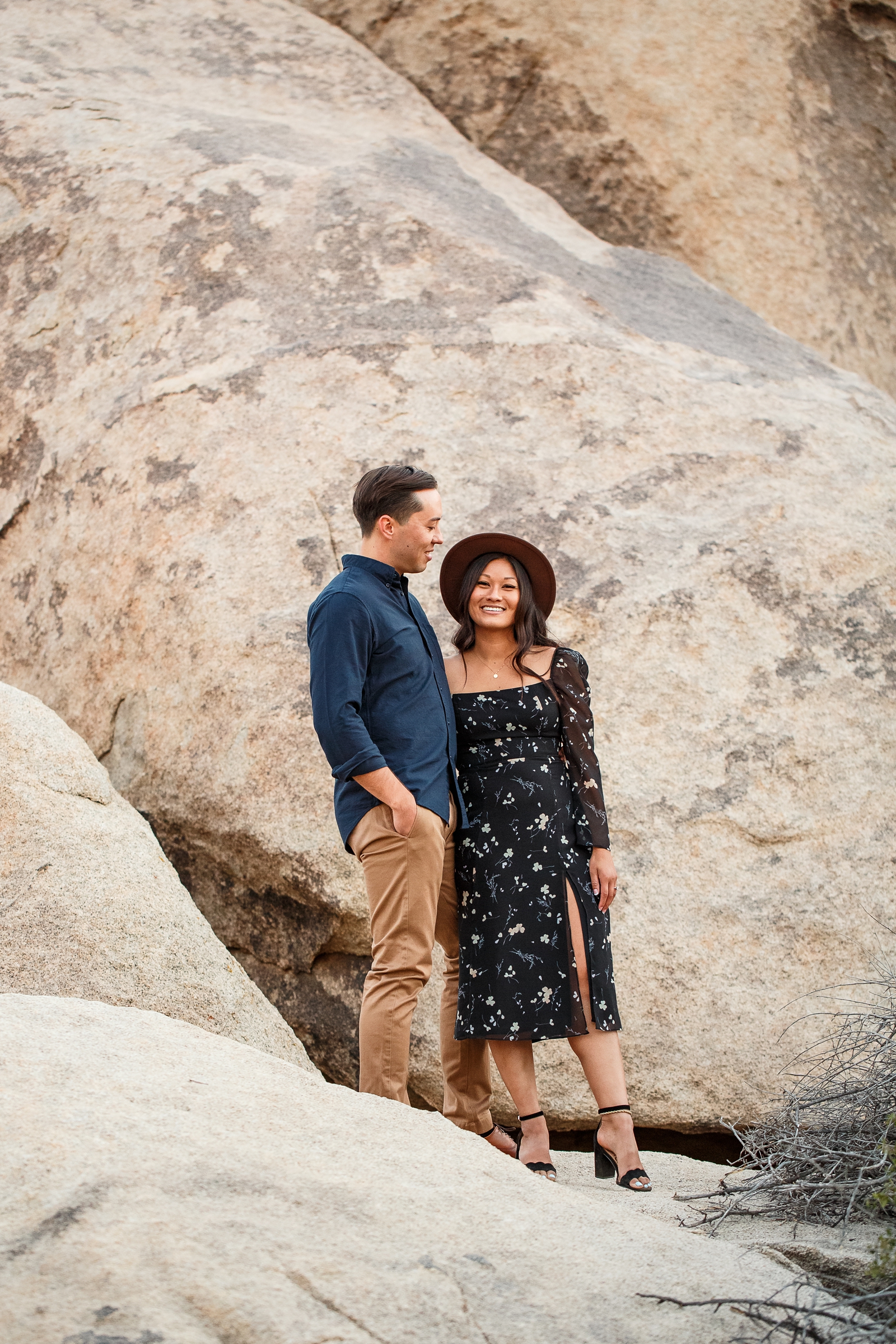 This engaged couple rock climbed in Joshua Tree.