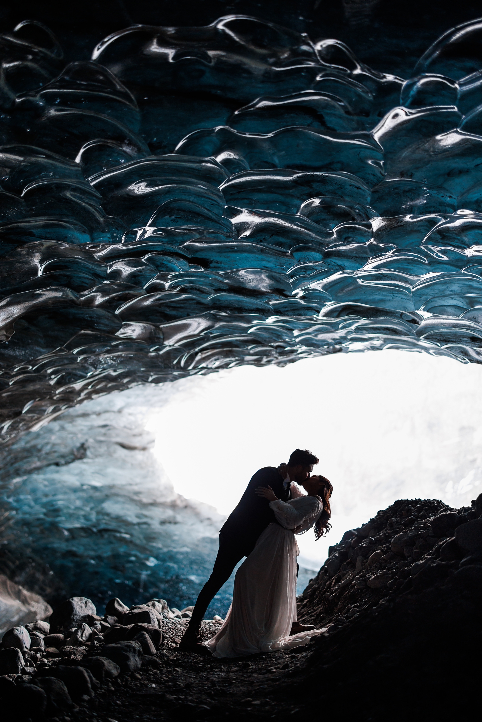 This Iceland glacier cave was an epic venue for this eloping couple.