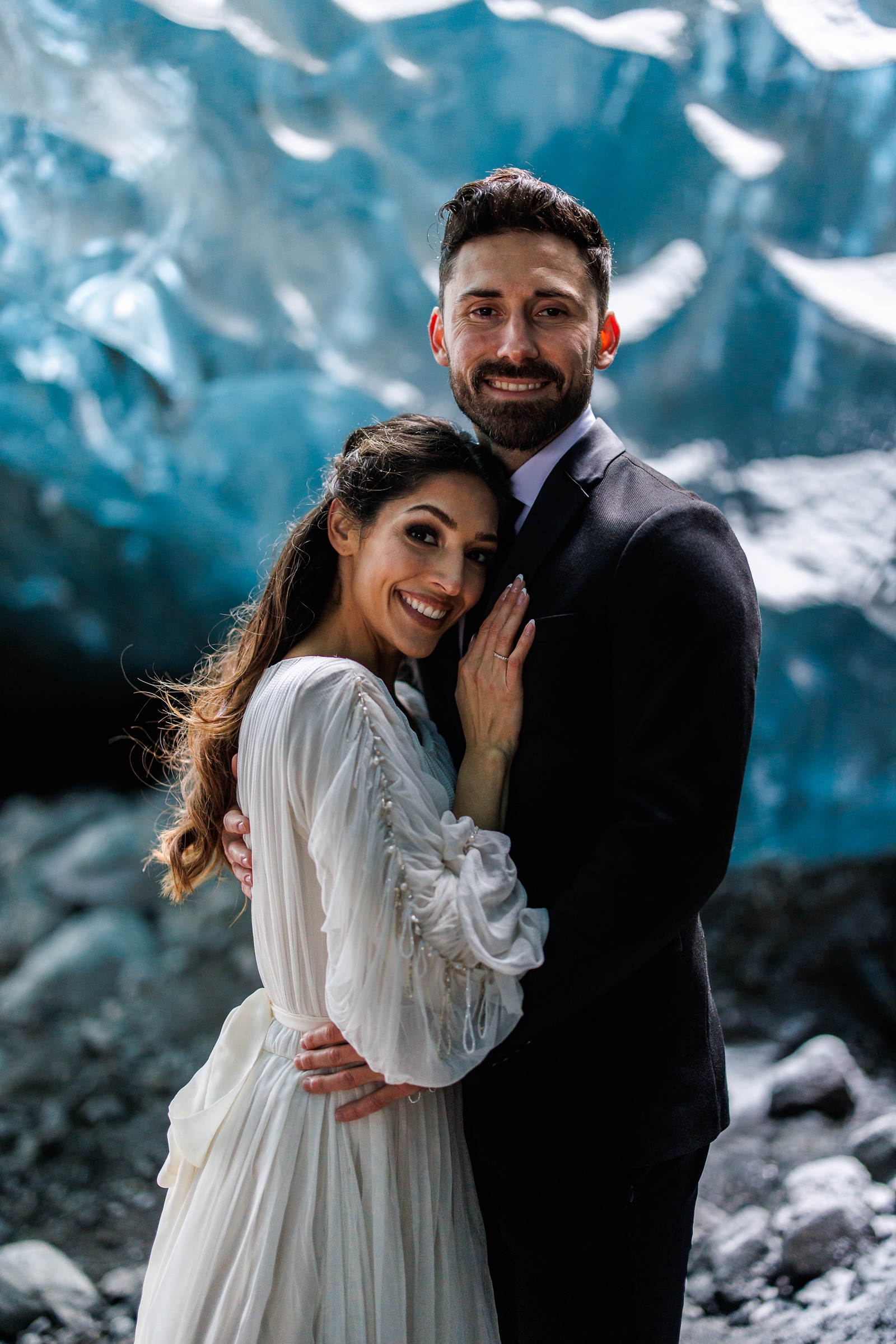 All smiles for this bride and groom on their Iceland elopement day.