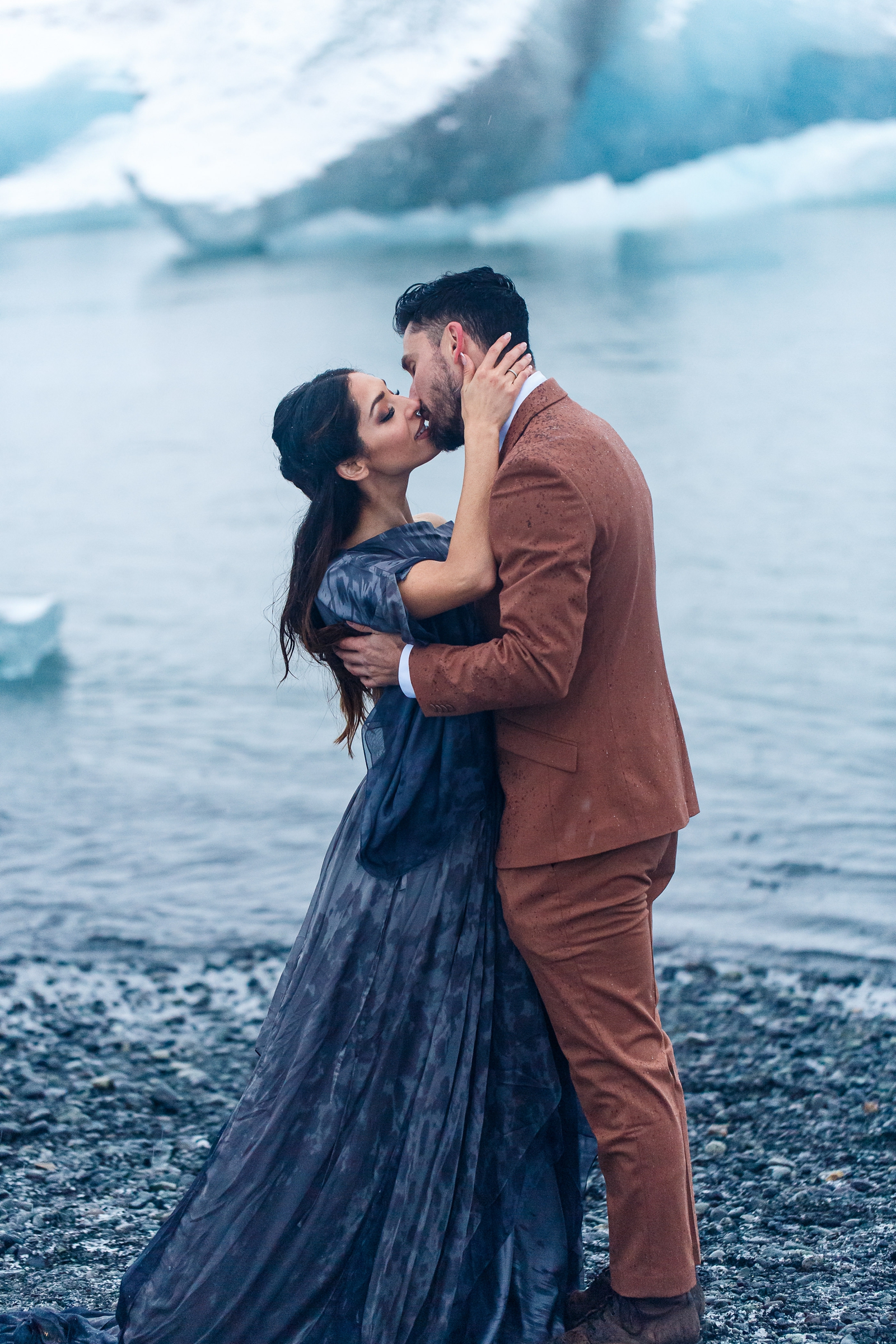 Magical couple kissing after their Iceland elopement. 
