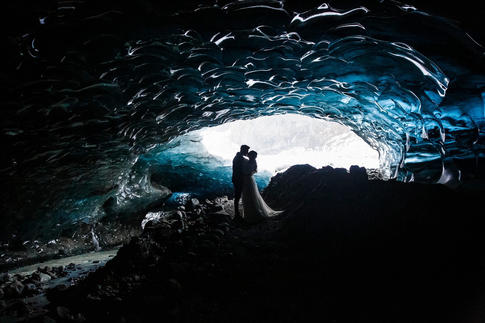 This couple bravely eloped during the winter in Iceland in an ice cave!