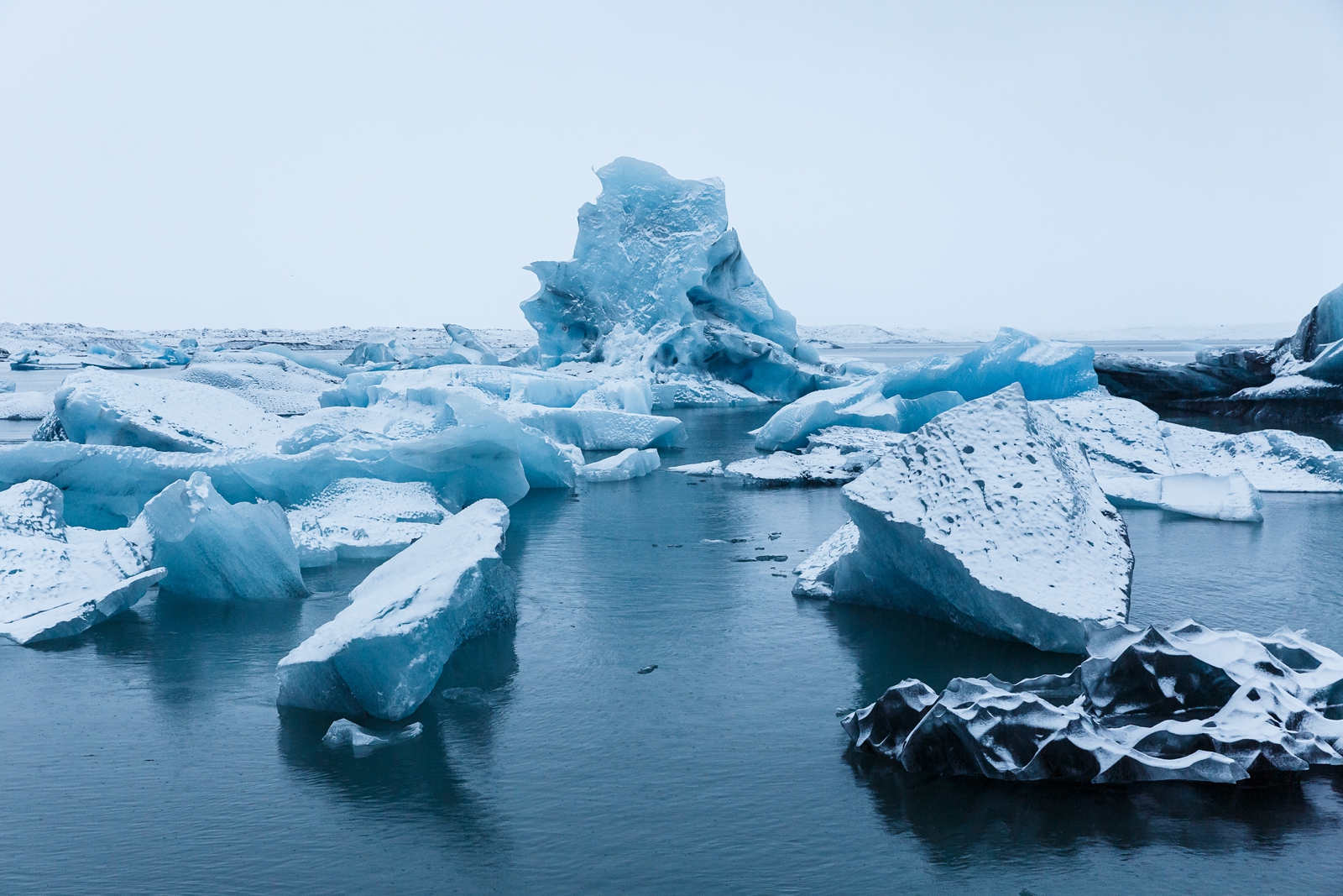 Huge icebergs float in Jökulsárlón lagoon in Iceland.