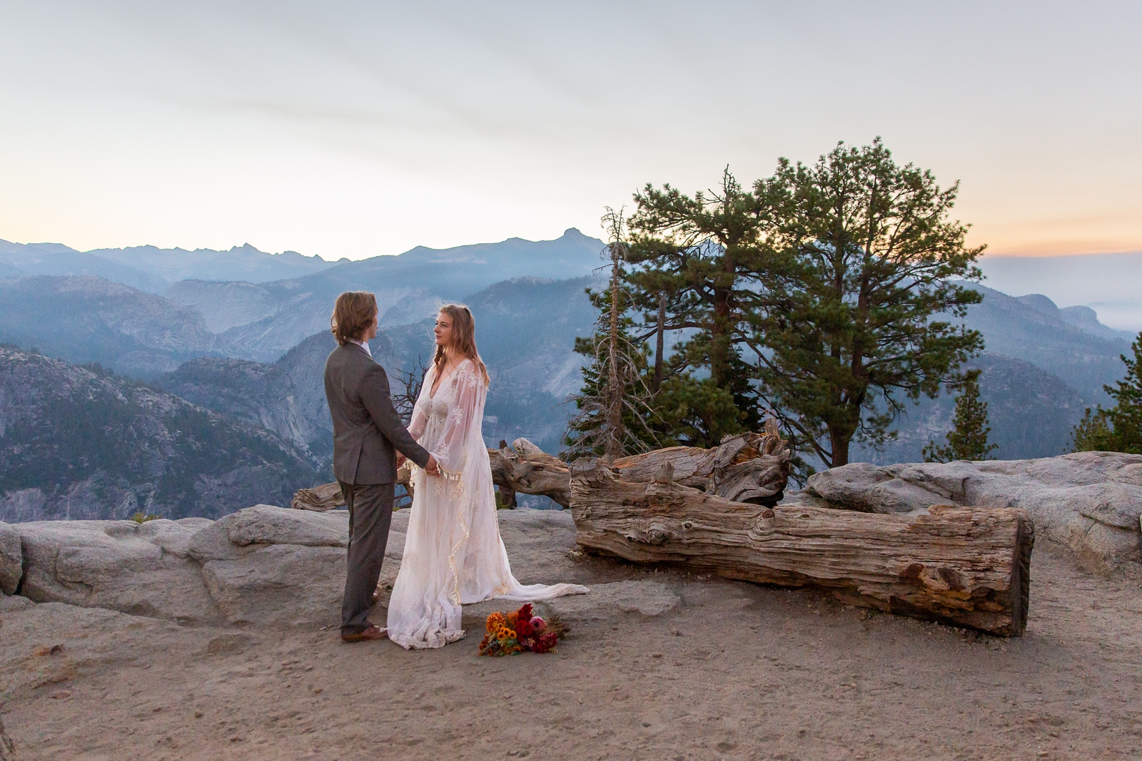 This couple had an epic sunrise Yosemite Glacier Point elopement. 