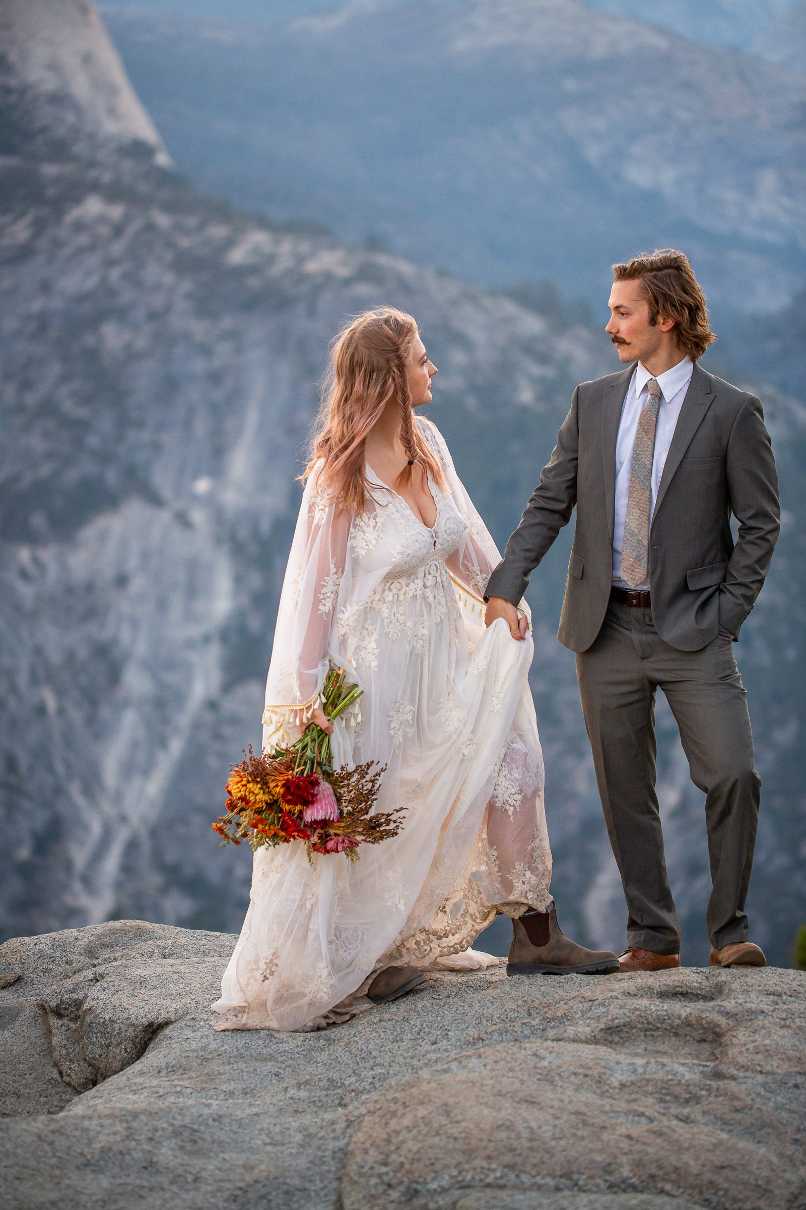 Bride and groom at their Yosemite Glacier Point elopement.