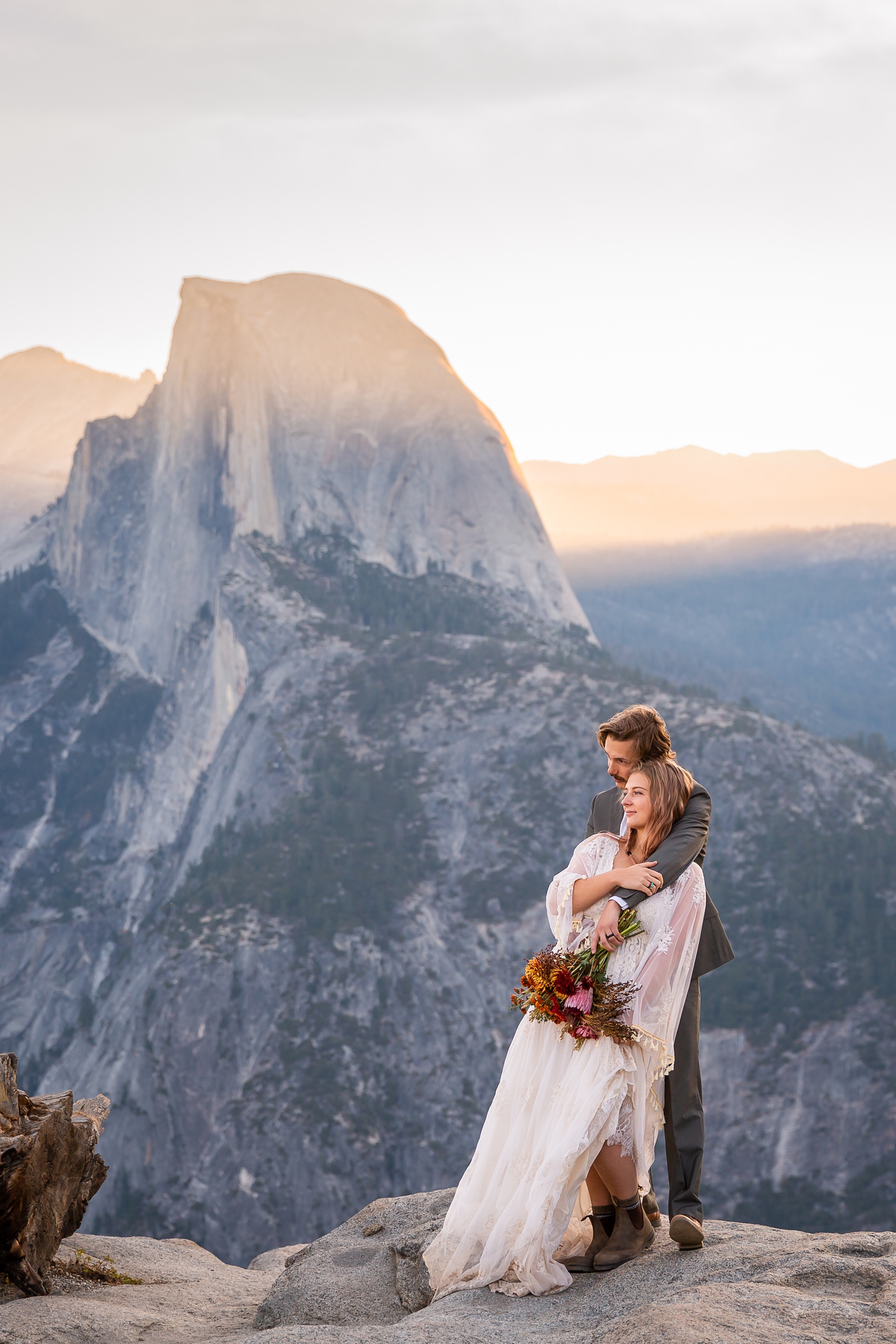 This couple hiked in Yosemite for their Glacier Point elopement.