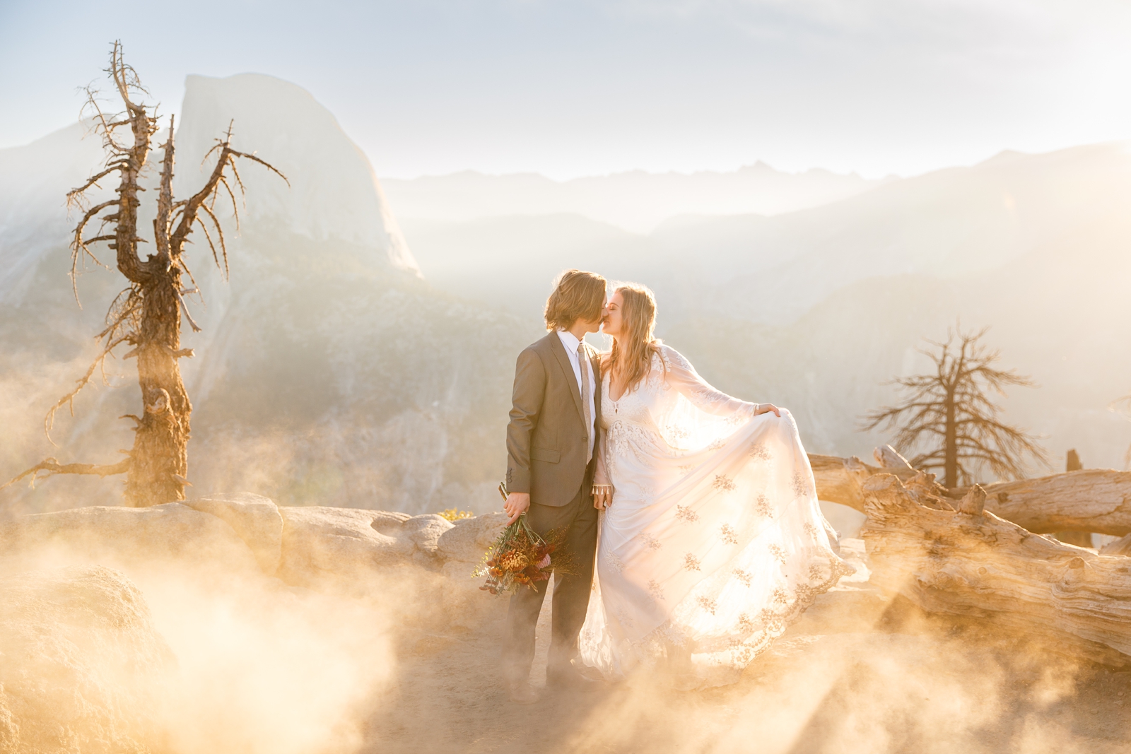 Magical golden hour light at this couple's Yosemite Glacier Point elopement.