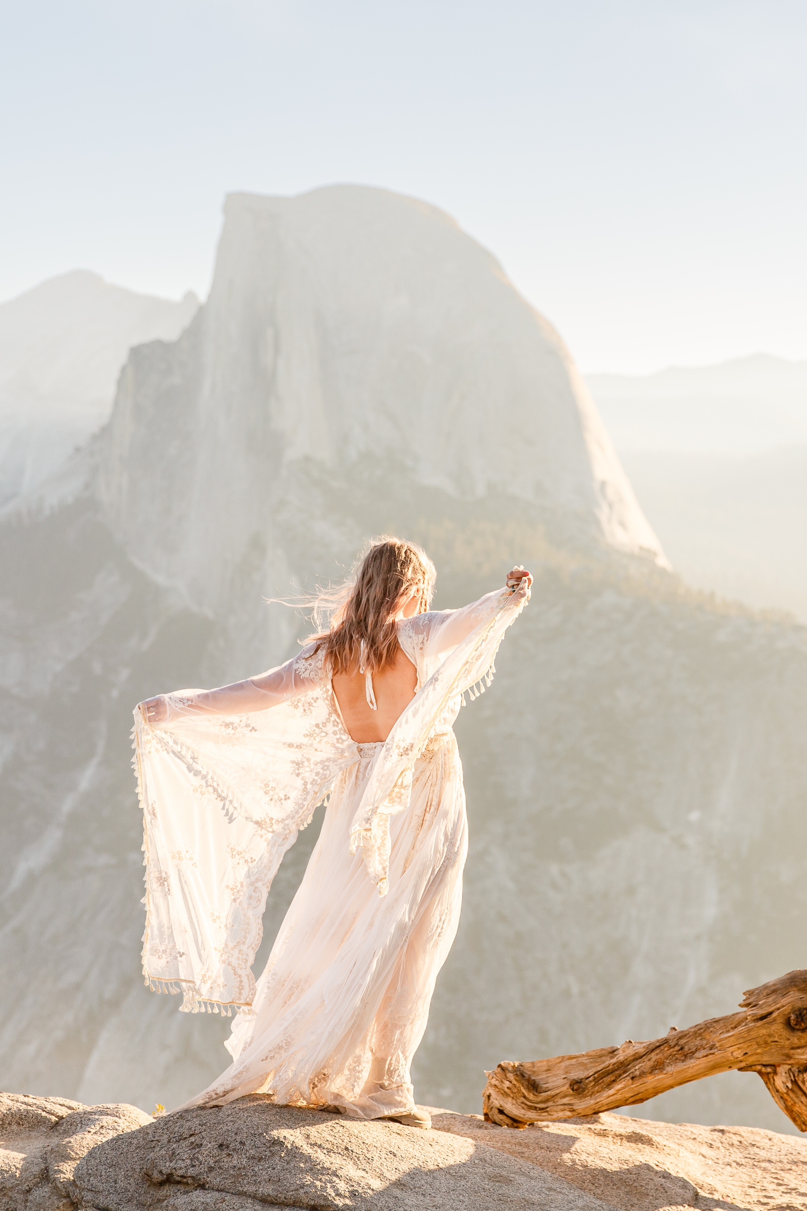 Gorgeous bride in front of Half Dome Yosemite.