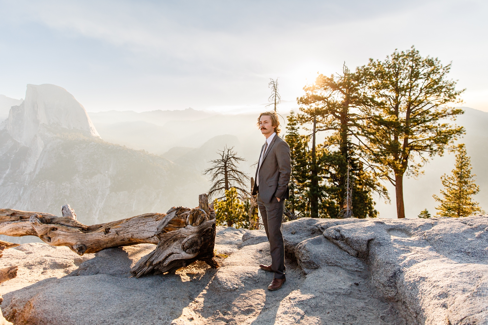 Epic groom at his Glacier Point elopement in Yosemite.