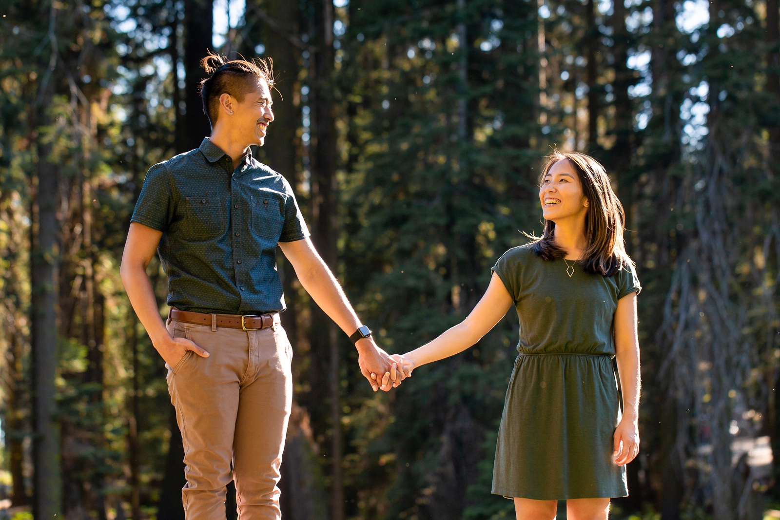 Engaged couple in Sequoia National Park.