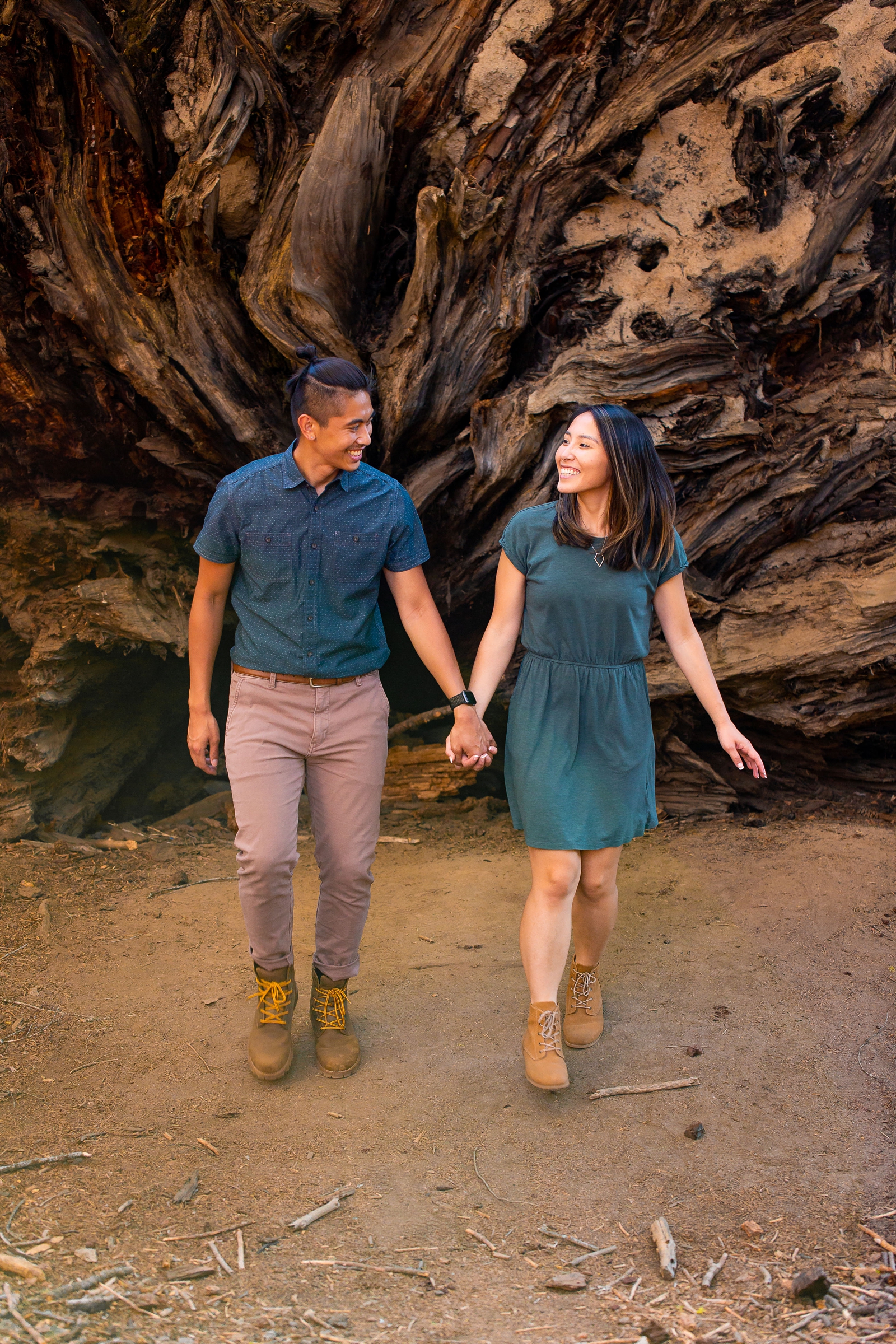 Running couple at their Sequoia engagement session. 