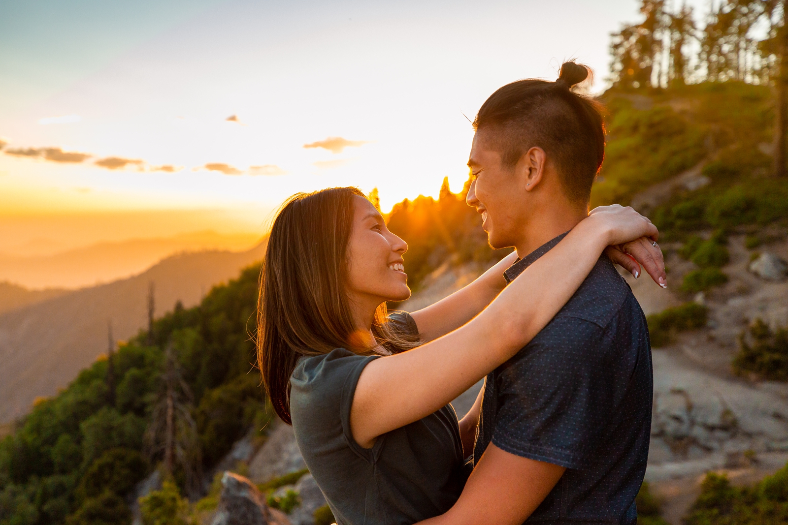 This couple got engaged at sunset in Sequoia CA.