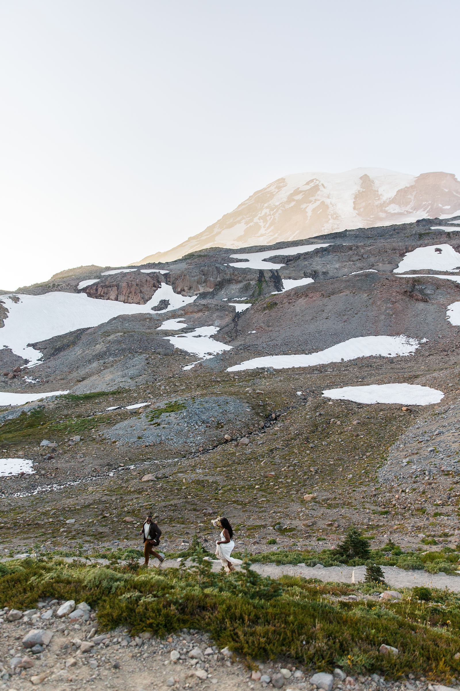 This couple had a sunset Mount Rainier hiking elopement.