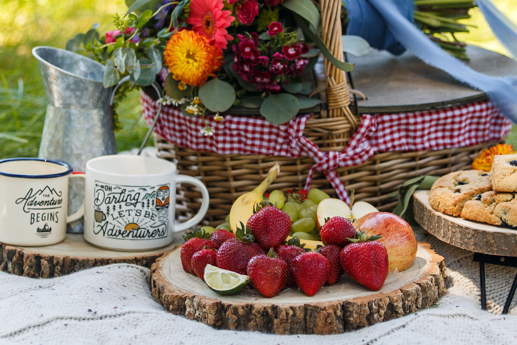 the bridal couple's after elopement ceremony picnic set up 